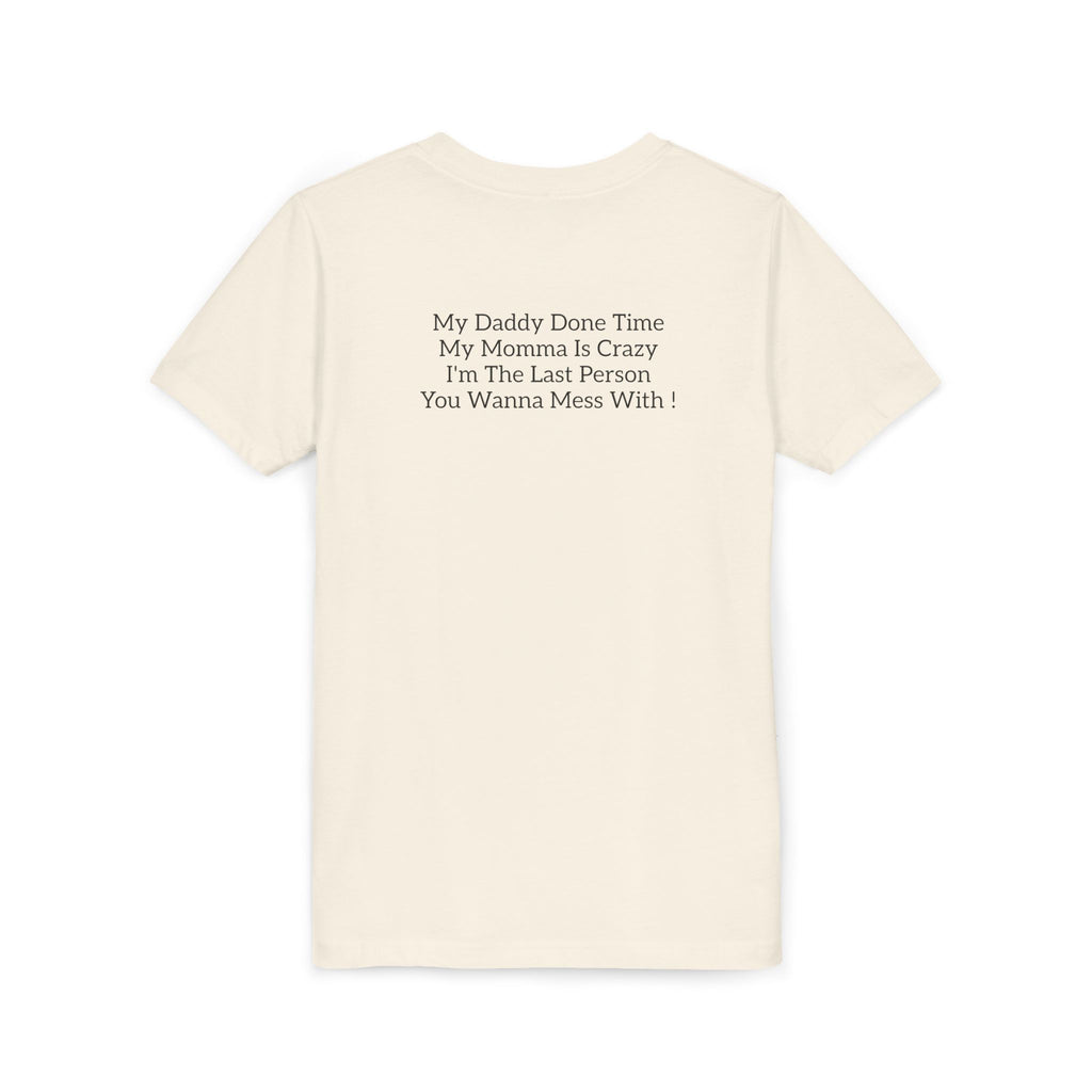 Youth Tee "Caution..." Back Quote — Protective Family Message Shirt
