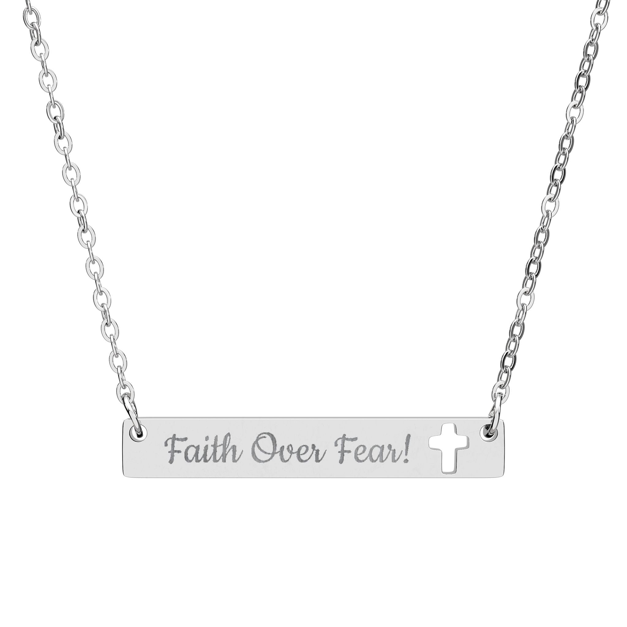 Faith Over Fear Cutout Cross Bar Necklace
