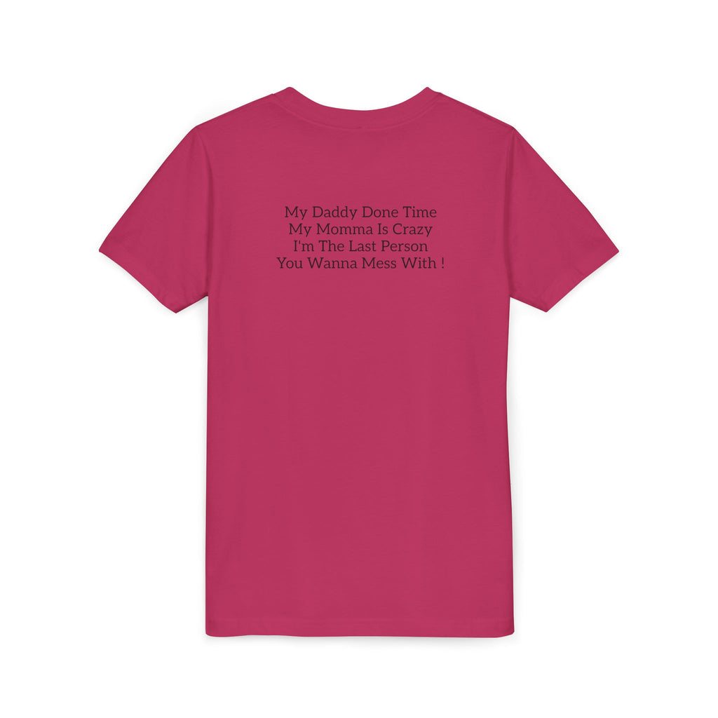 Youth Tee "Caution..." Back Quote — Protective Family Message Shirt