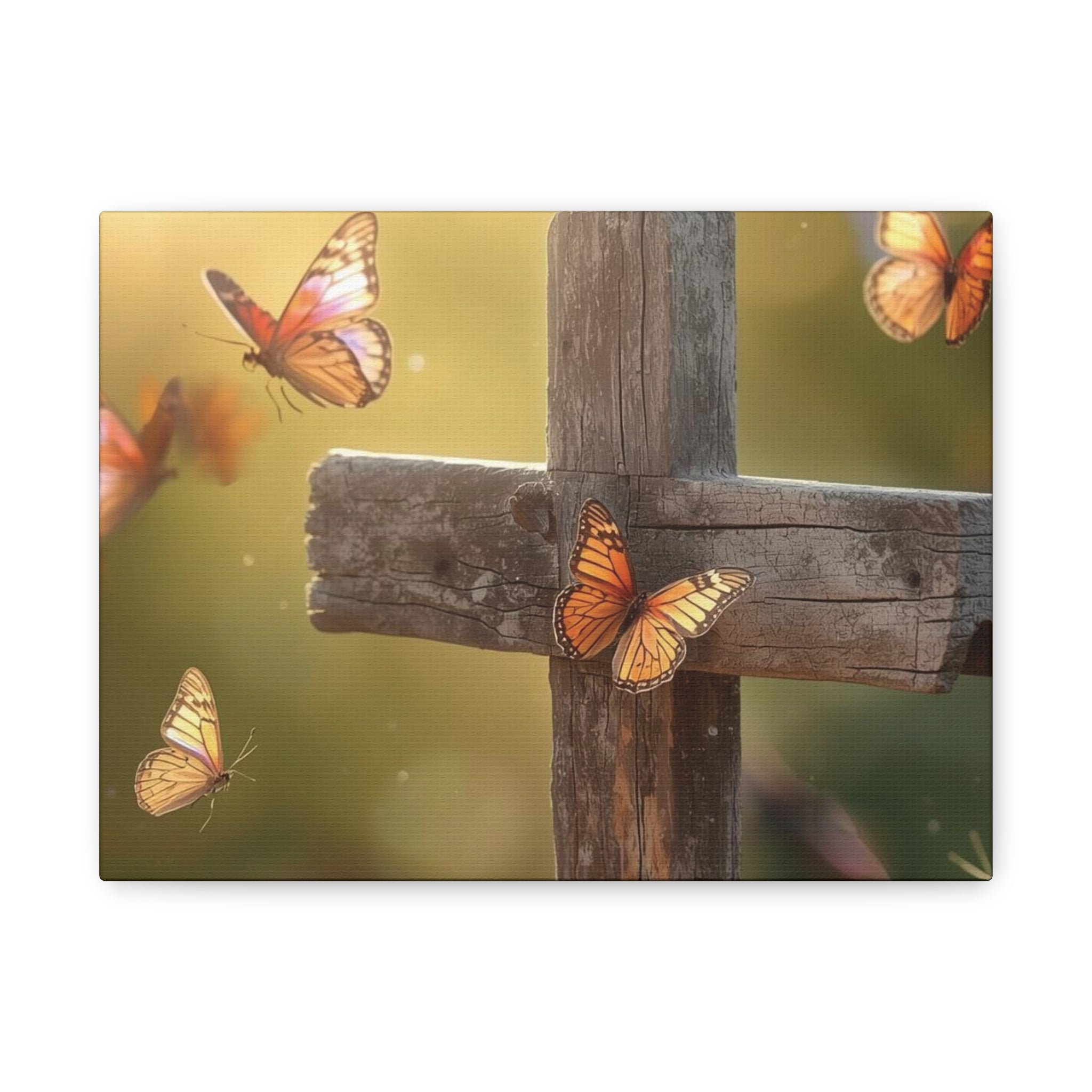 Butterfly Cross Canvas Wall Art – Christian Faith Decor, Inspirational Memorial Print
