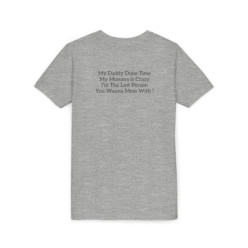 Youth Tee "Caution..." Back Quote — Protective Family Message Shirt
