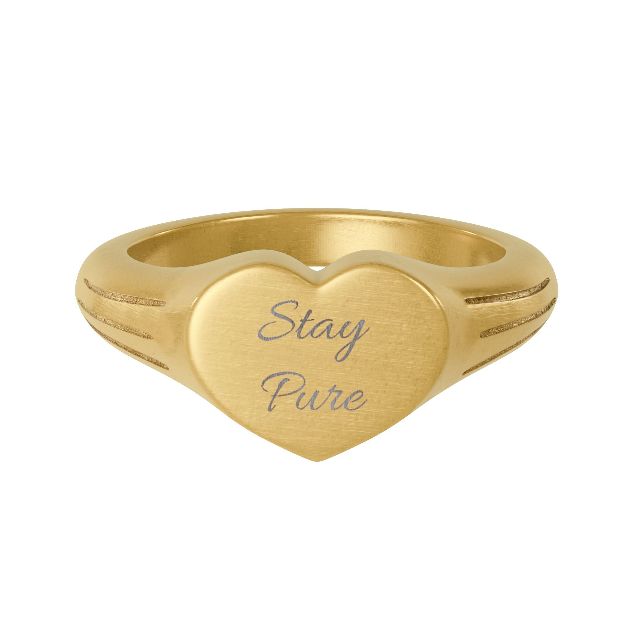 Heart Signet Ring — Engraved Stainless Steel "Stay Pure"