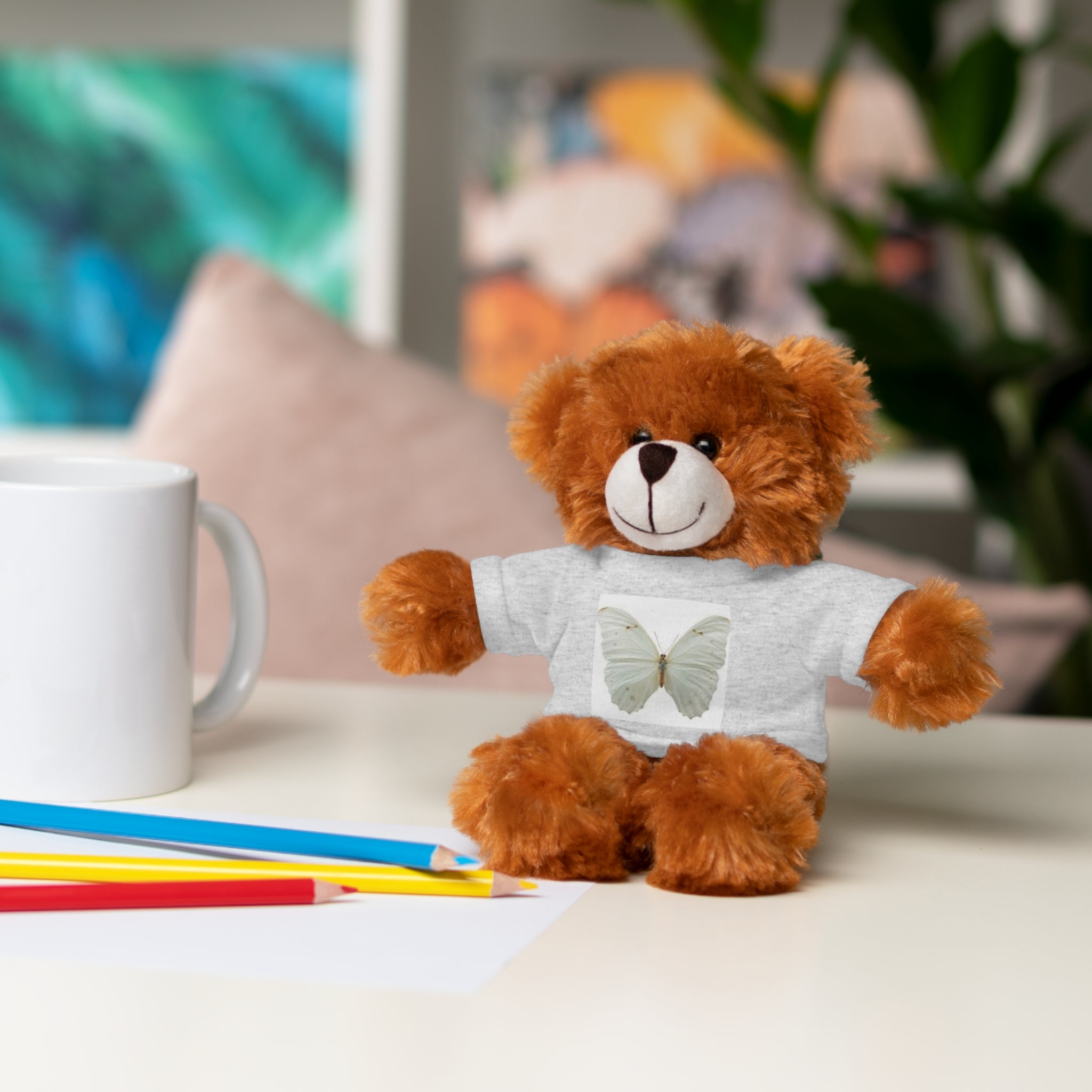 Plush Teddy Bear with Butterfly Tee — Soft Stuffed Animal Gift