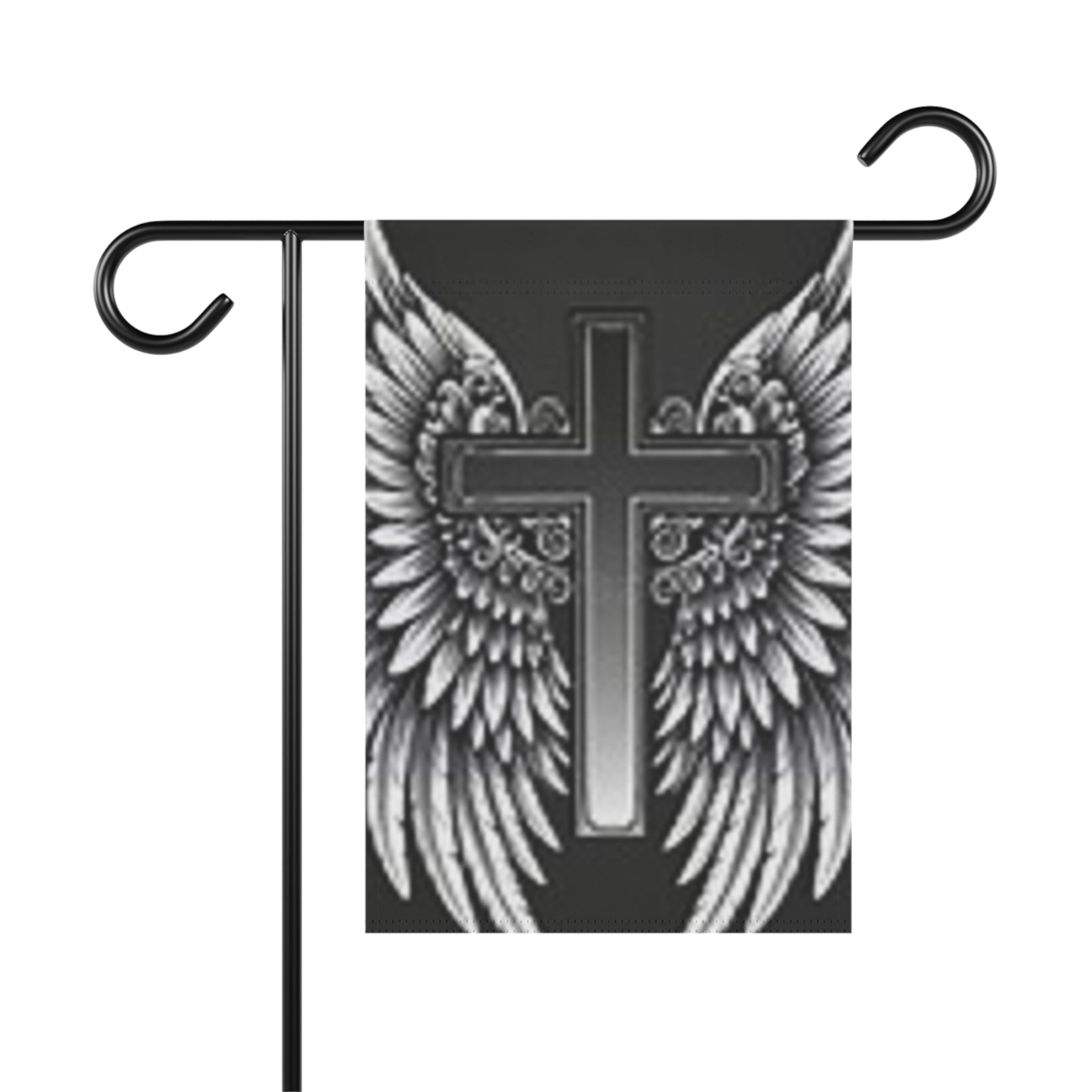 Faith Cross Garden Flag with Angel Wings — Outdoor House Banner for Memorials & Christian Decor