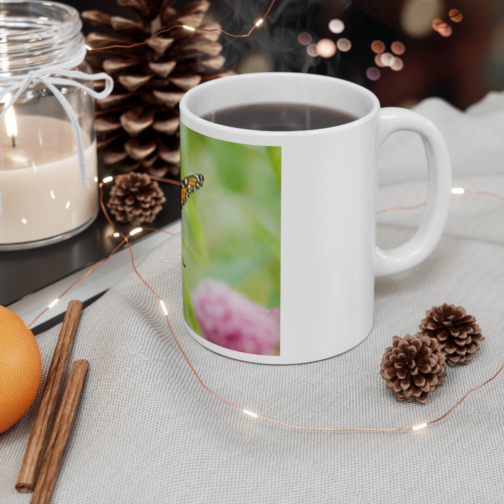 Monarch Butterfly Floral Ceramic Coffee Mug — 11oz & 15oz