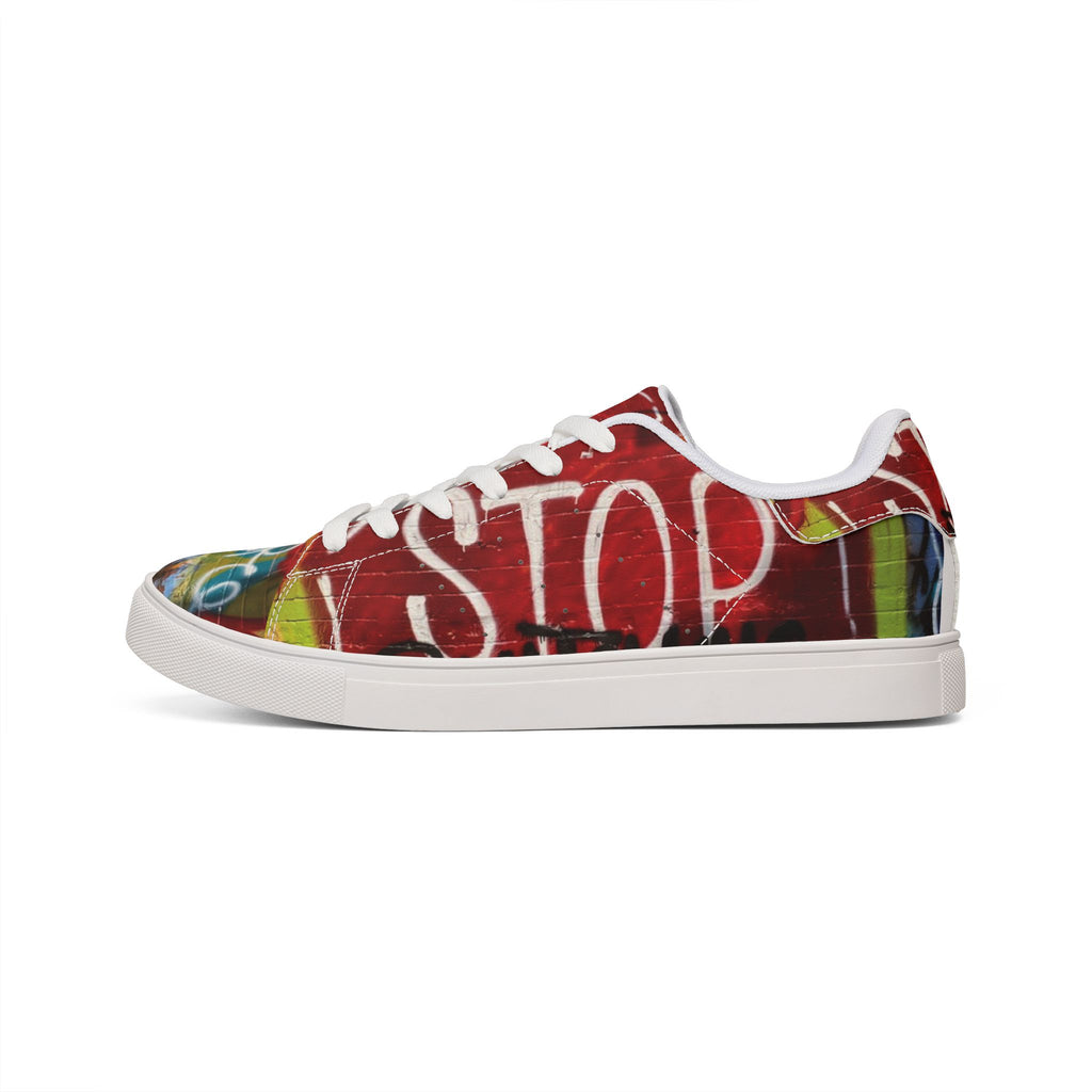 Graffiti 'STOP' Low-Top Leather Sneakers — Urban Street Style Shoes