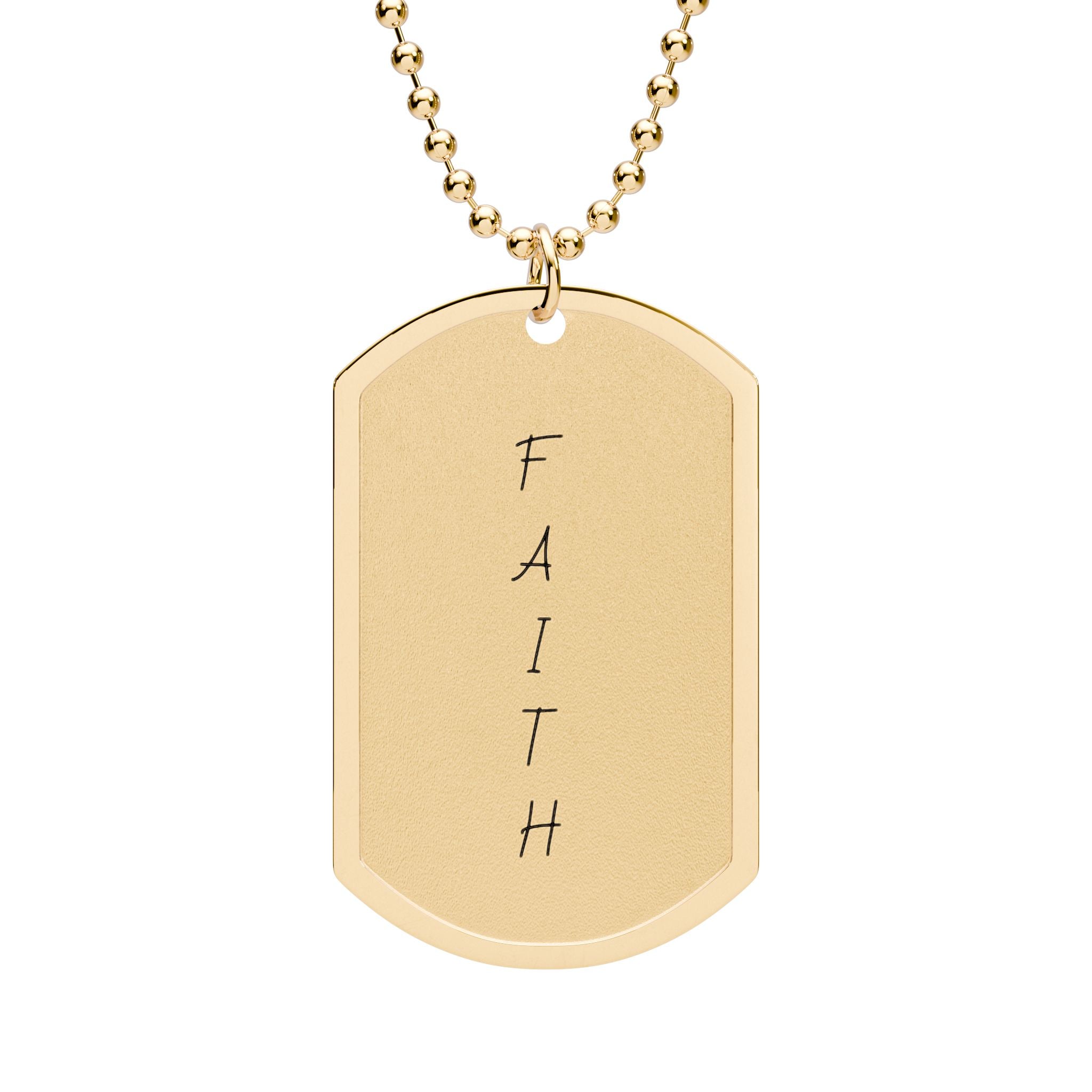 Faith Engraved Gold Dog Tag Necklace — Inspirational Religious Pendant on Chain