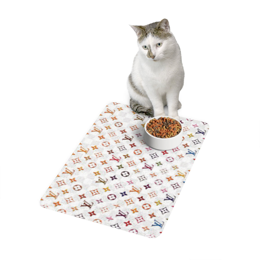 Designer Pattern Pet Food Mat (12x18) — Luxury Monogram Non-Slip Feeding Mat