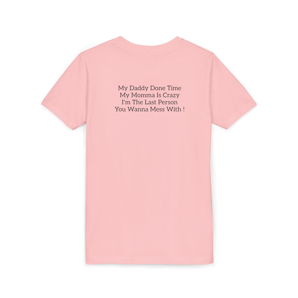 Youth Tee "Caution..." Back Quote — Protective Family Message Shirt