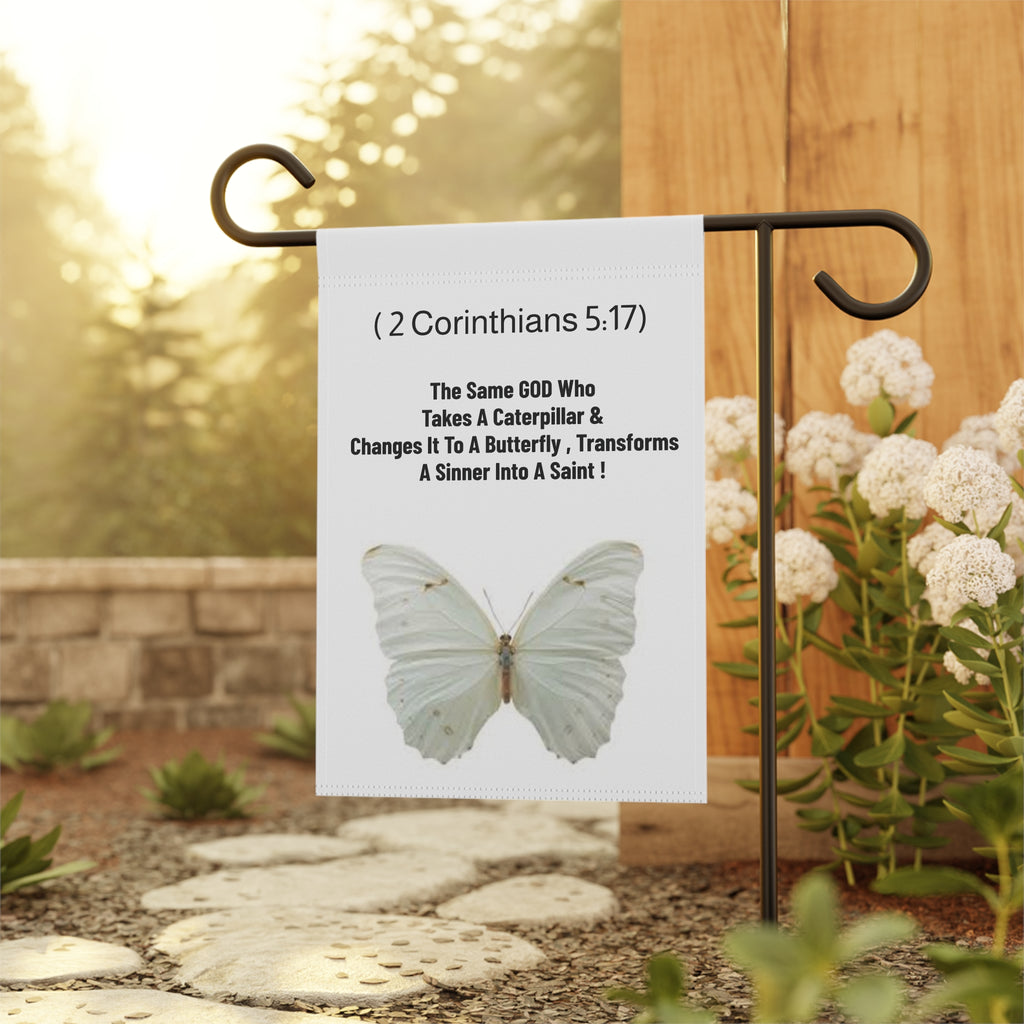 2 Corinthians 5:17 Butterfly Garden Flag — Christian Inspirational Garden Banner