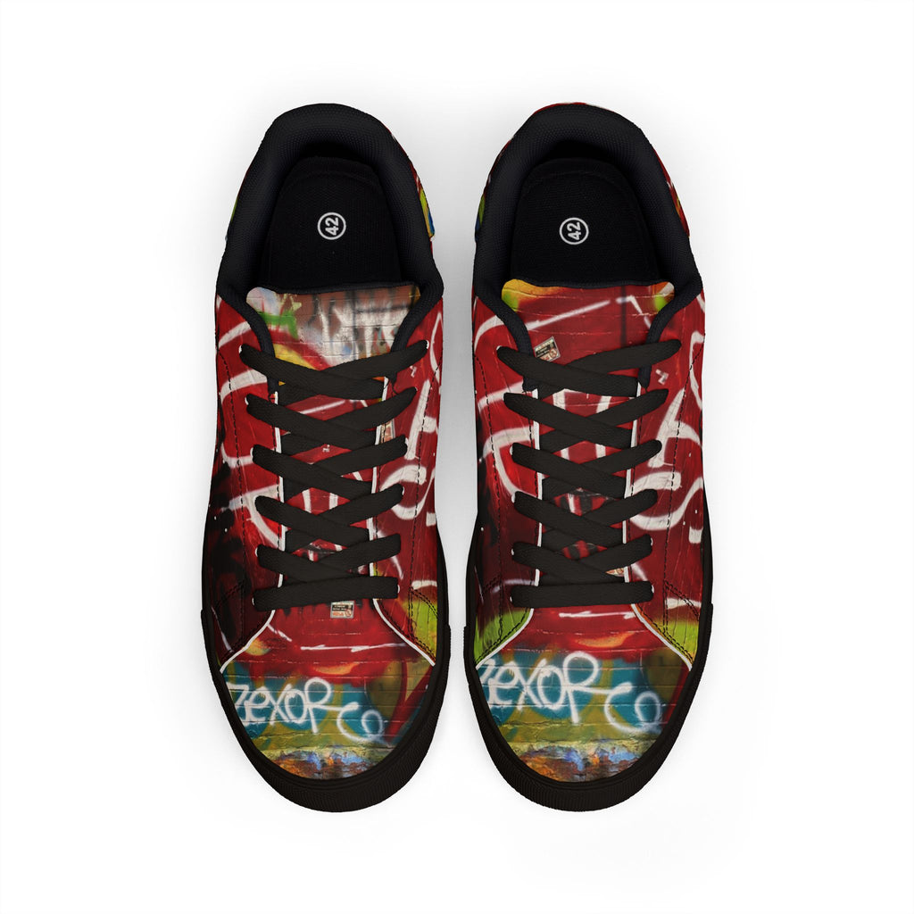 Graffiti 'STOP' Low-Top Leather Sneakers — Urban Street Style Shoes
