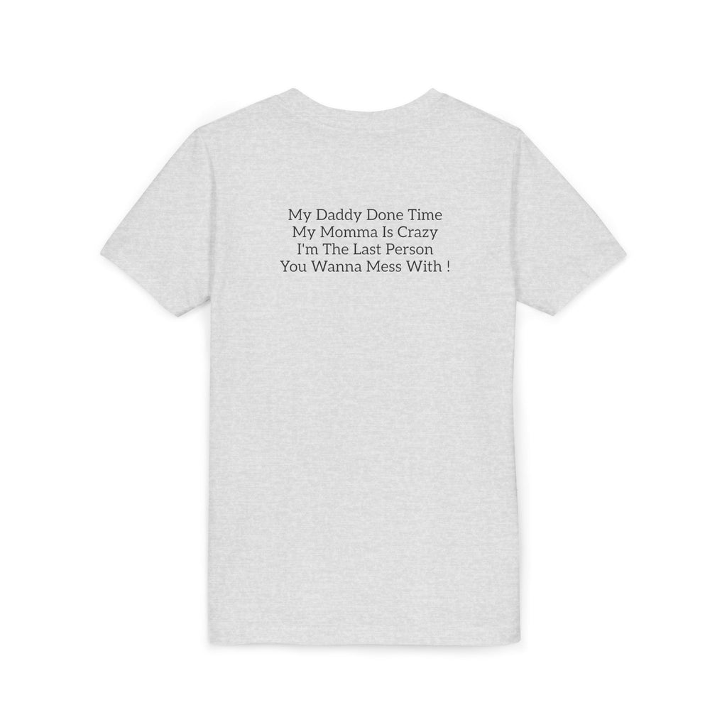 Youth Tee "Caution..." Back Quote — Protective Family Message Shirt