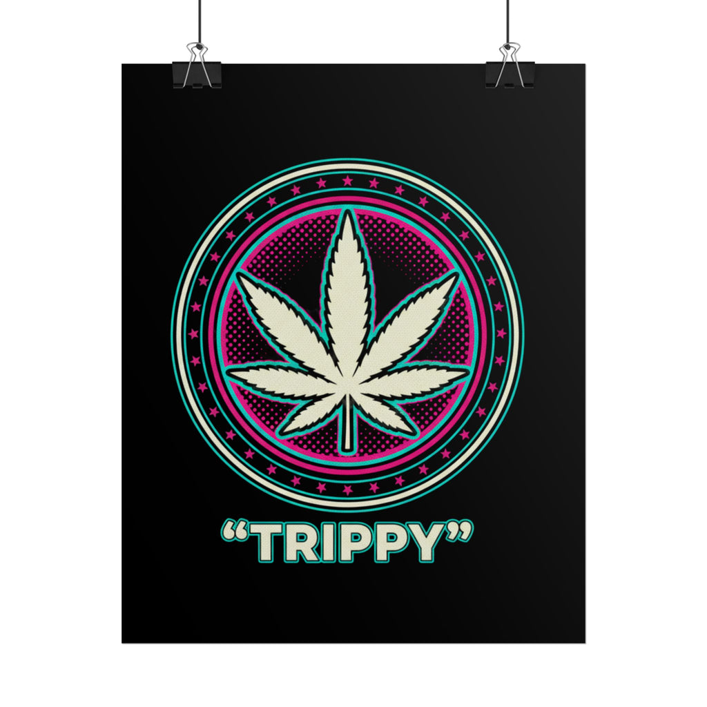 Psychedelic Cannabis Poster – "TRIPPY" Retro Leaf Wall Art