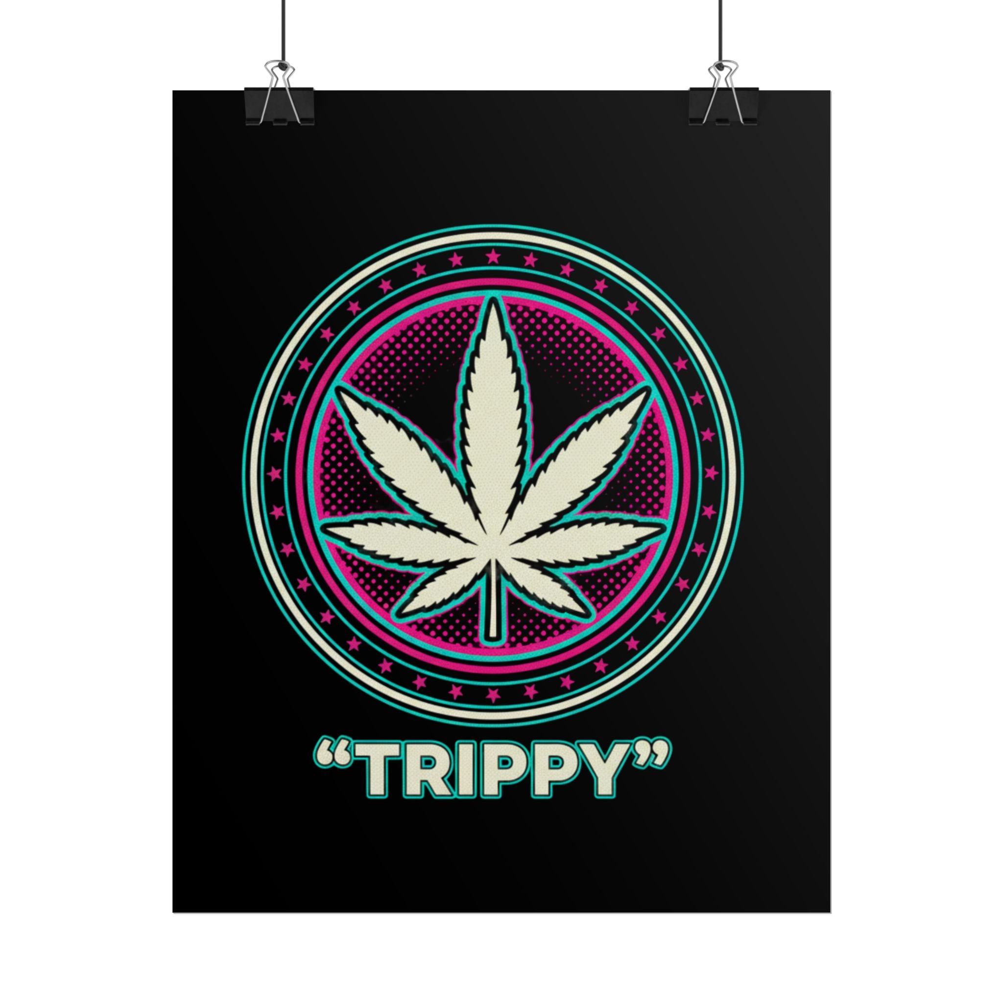 Psychedelic Cannabis Poster – "TRIPPY" Retro Leaf Wall Art