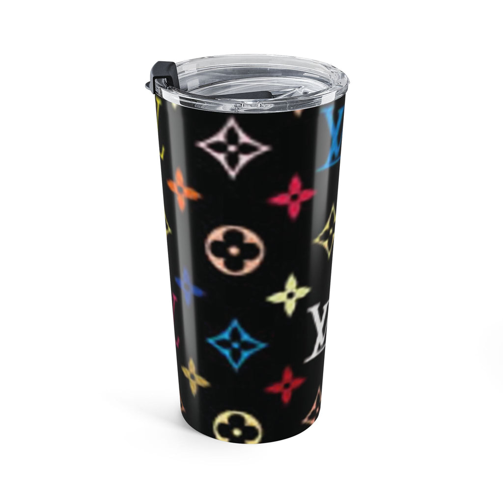 20oz Designer-Inspired Travel Tumbler — Black Rainbow Monogram