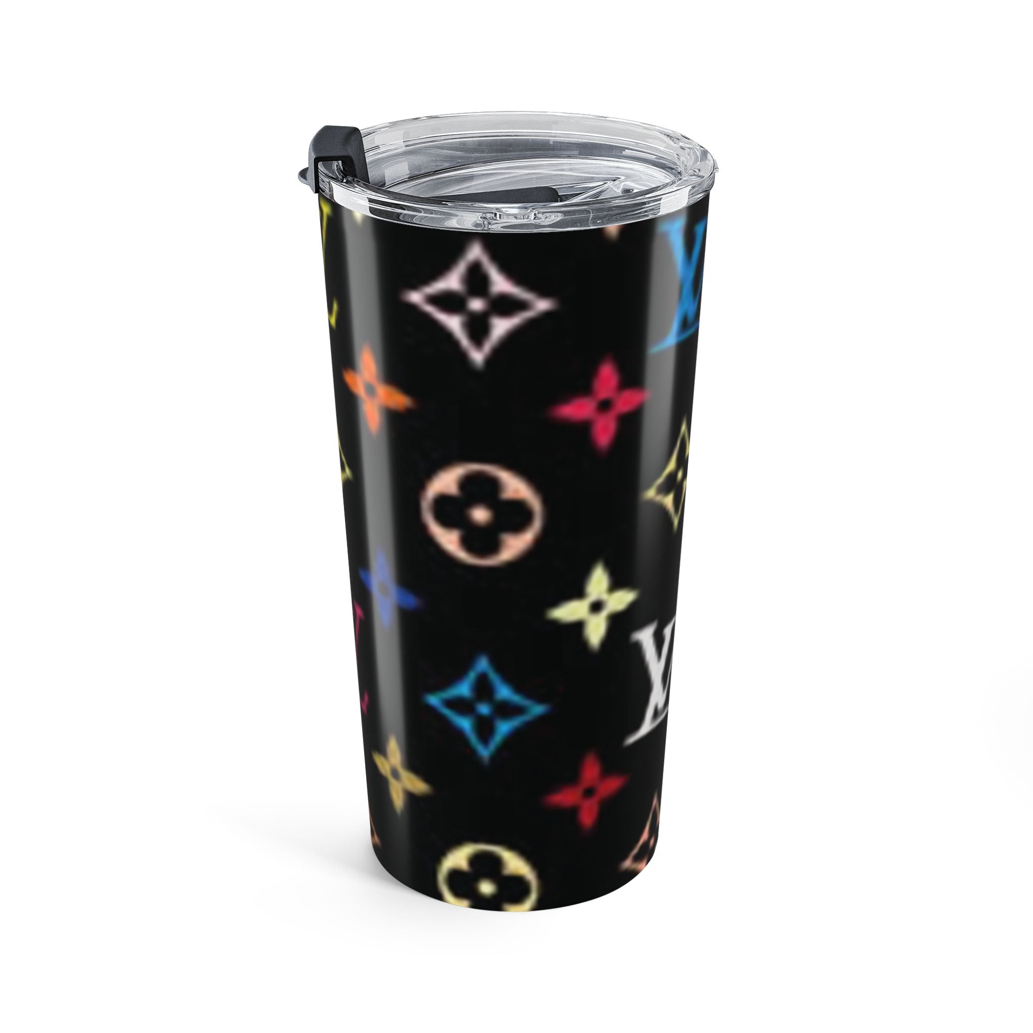 20oz Designer-Inspired Travel Tumbler — Black Rainbow Monogram