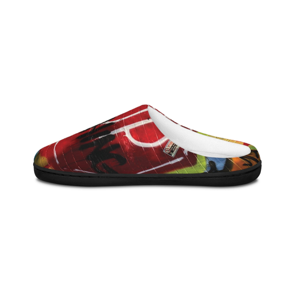 Graffiti-Style Men's Indoor Slippers — Red Urban Street Art Design