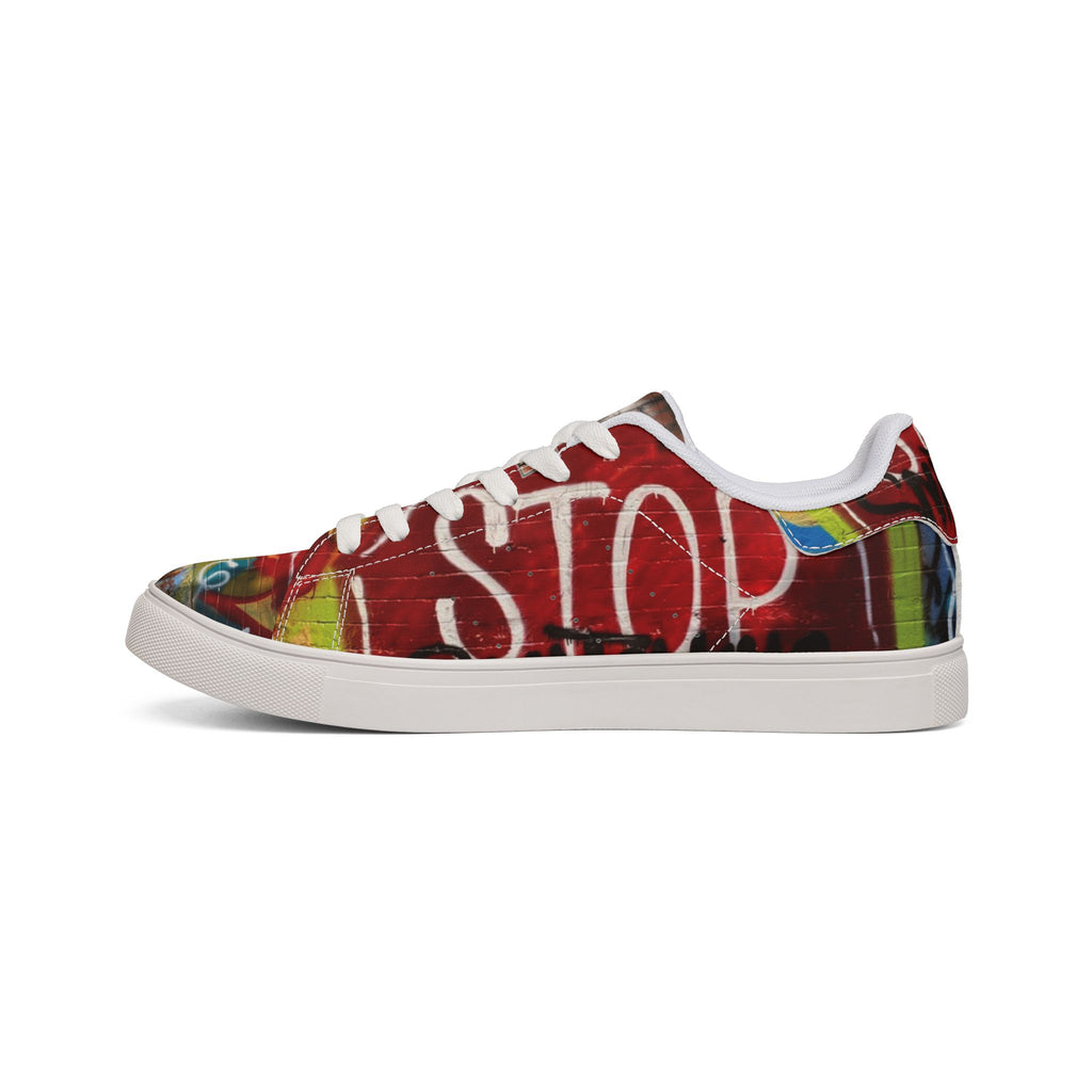 Graffiti 'STOP' Low-Top Leather Sneakers — Urban Street Style Shoes