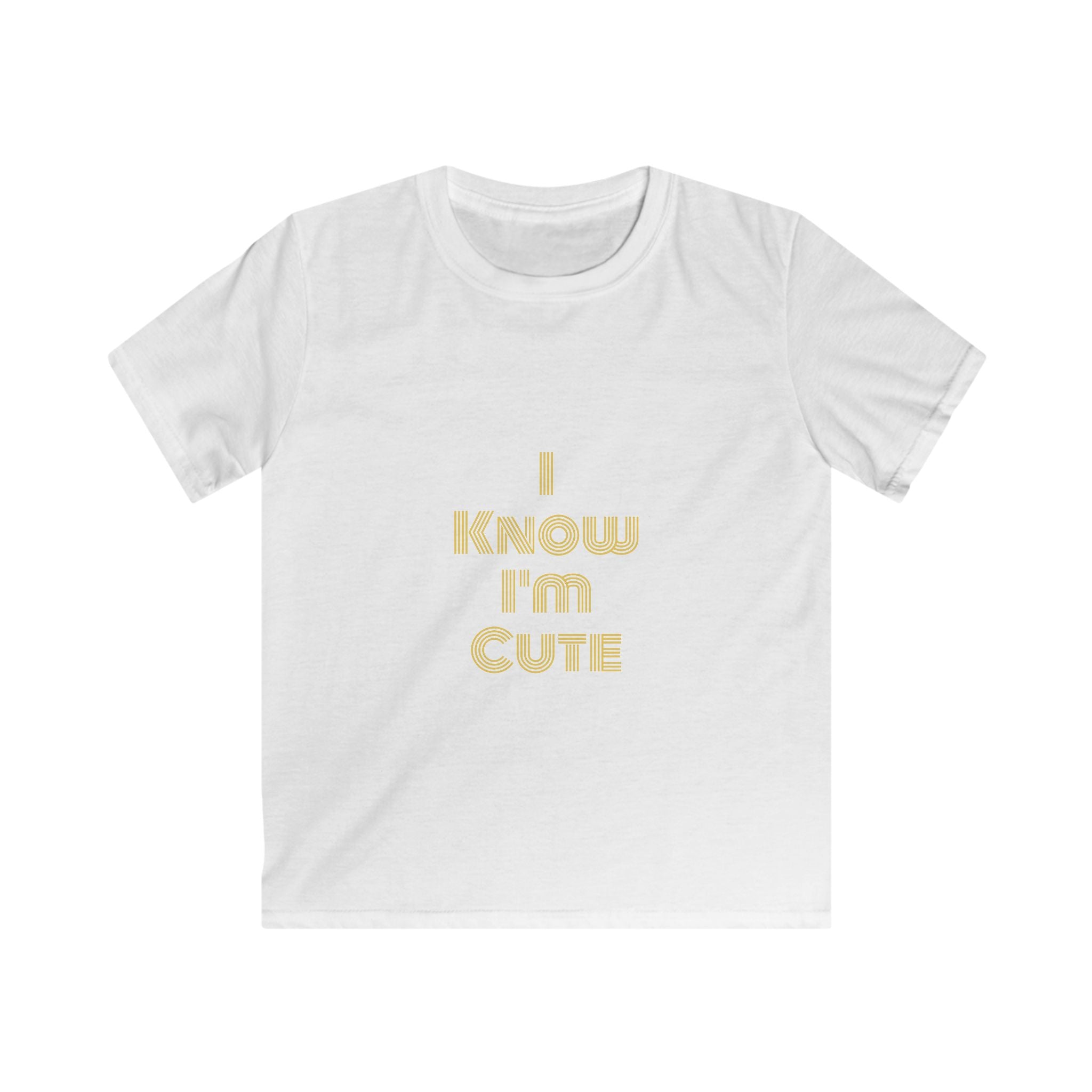 Kids Tee — "I Know I’m Cute" Gold Retro Text