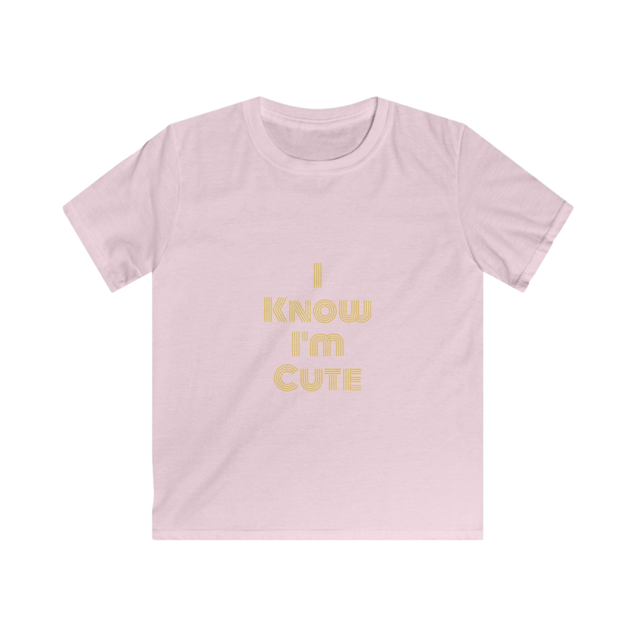 Kids Tee — "I Know I’m Cute" Gold Retro Text