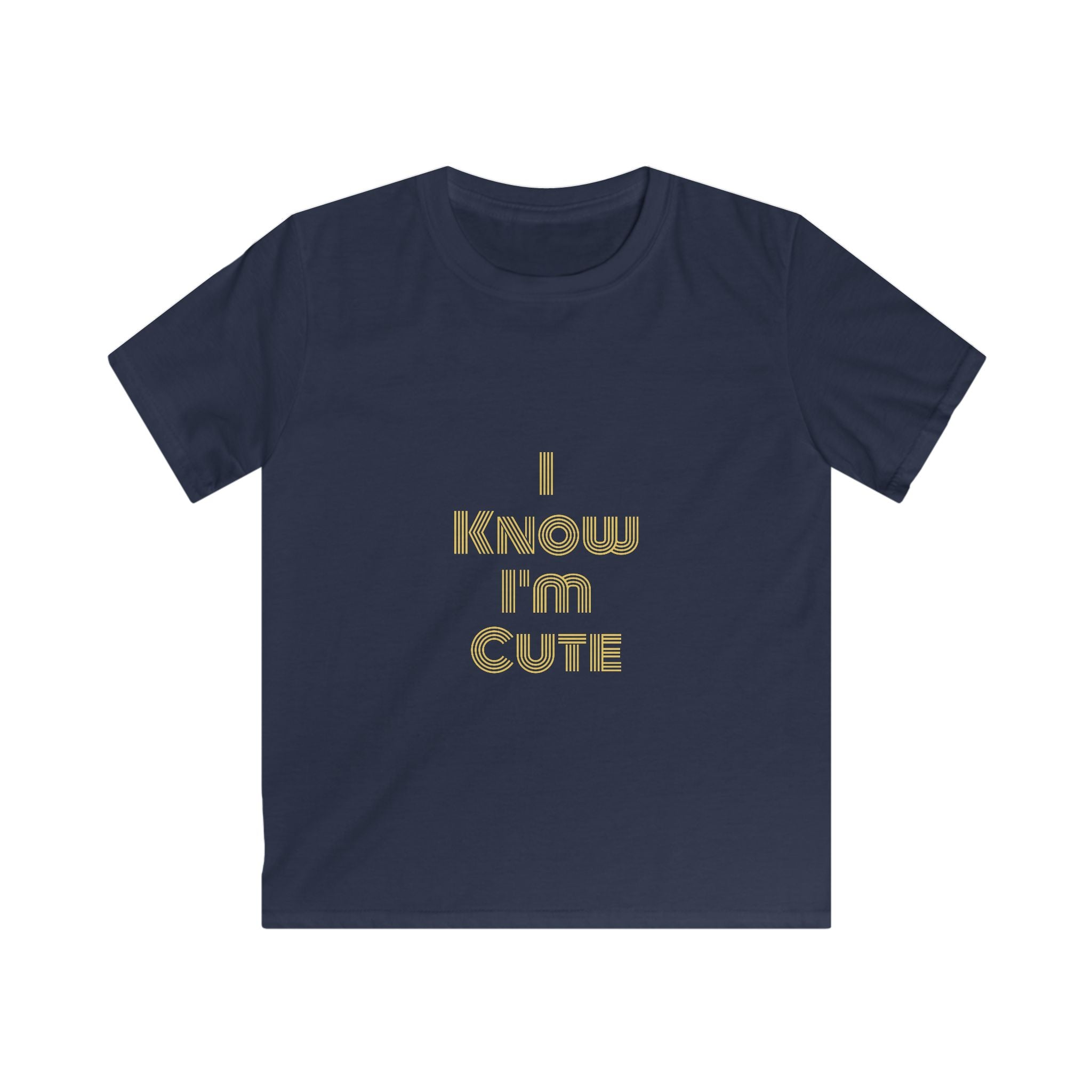 Kids Tee — "I Know I’m Cute" Gold Retro Text