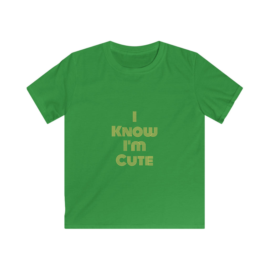 Kids Tee — "I Know I’m Cute" Gold Retro Text