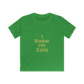 Kids Tee — "I Know I’m Cute" Gold Retro Text