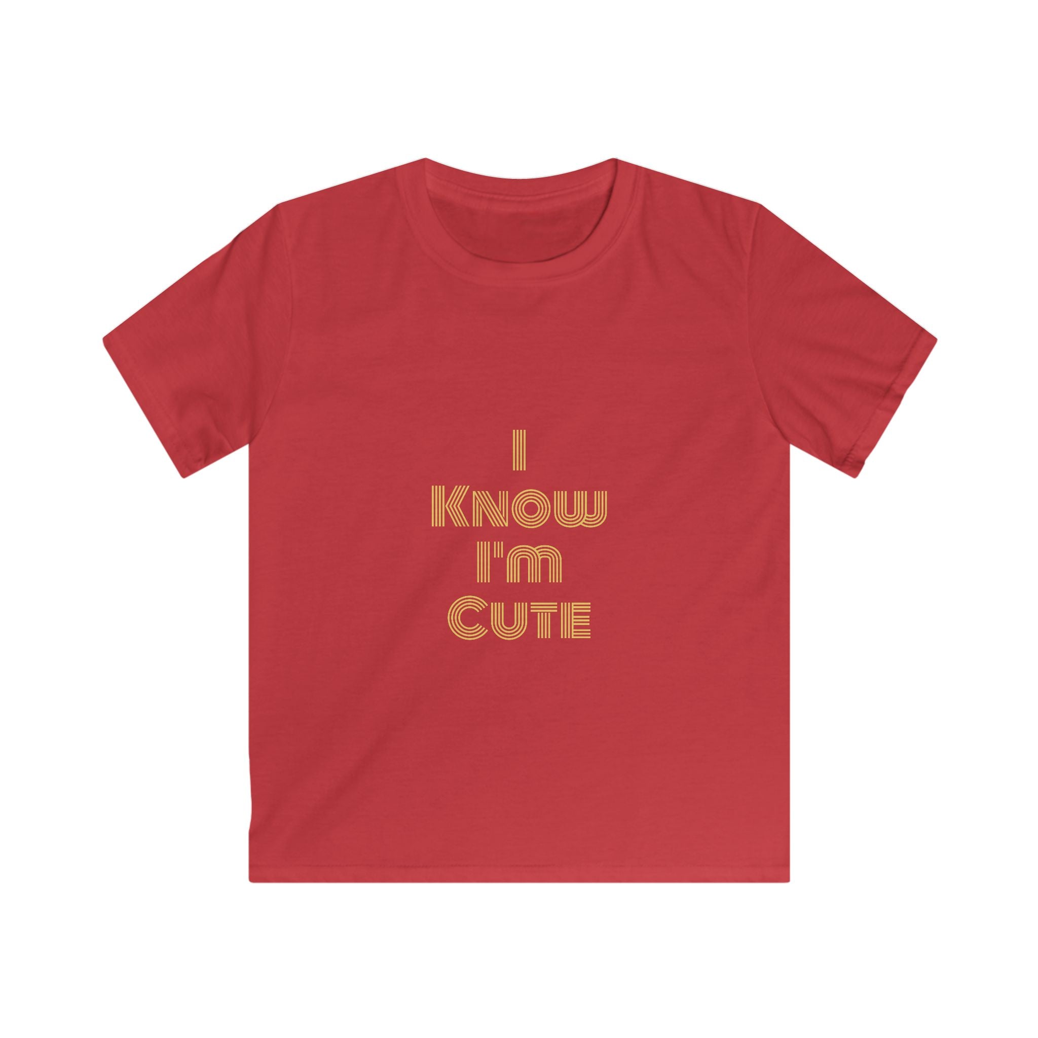 Kids Tee — "I Know I’m Cute" Gold Retro Text