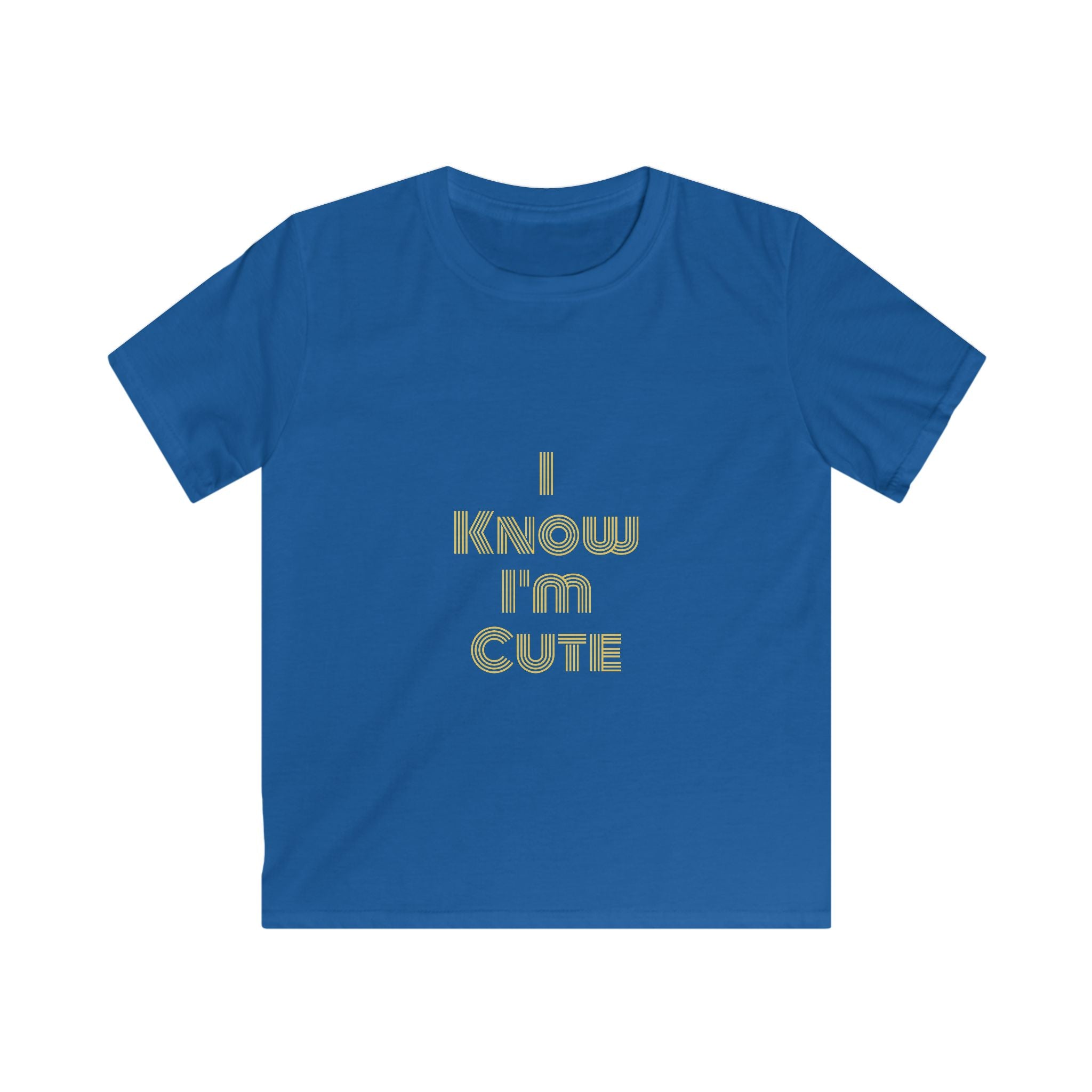 Kids Tee — "I Know I’m Cute" Gold Retro Text