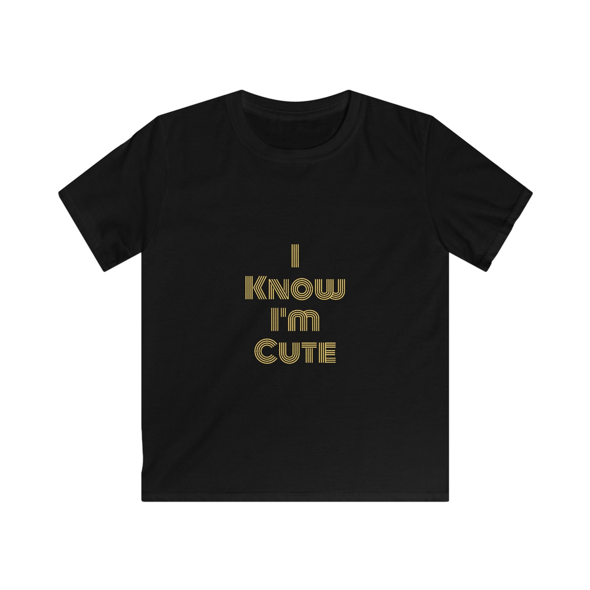 Kids Tee — "I Know I’m Cute" Gold Retro Text