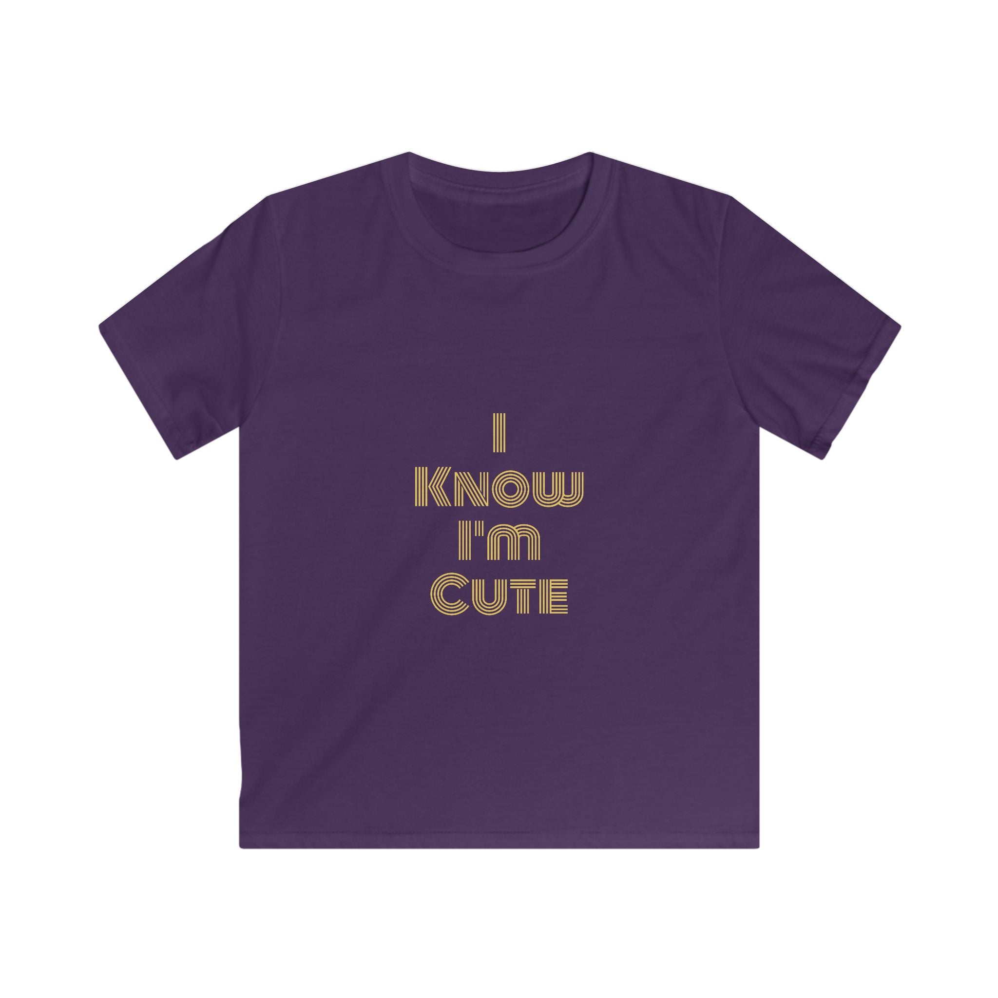 Kids Tee — "I Know I’m Cute" Gold Retro Text