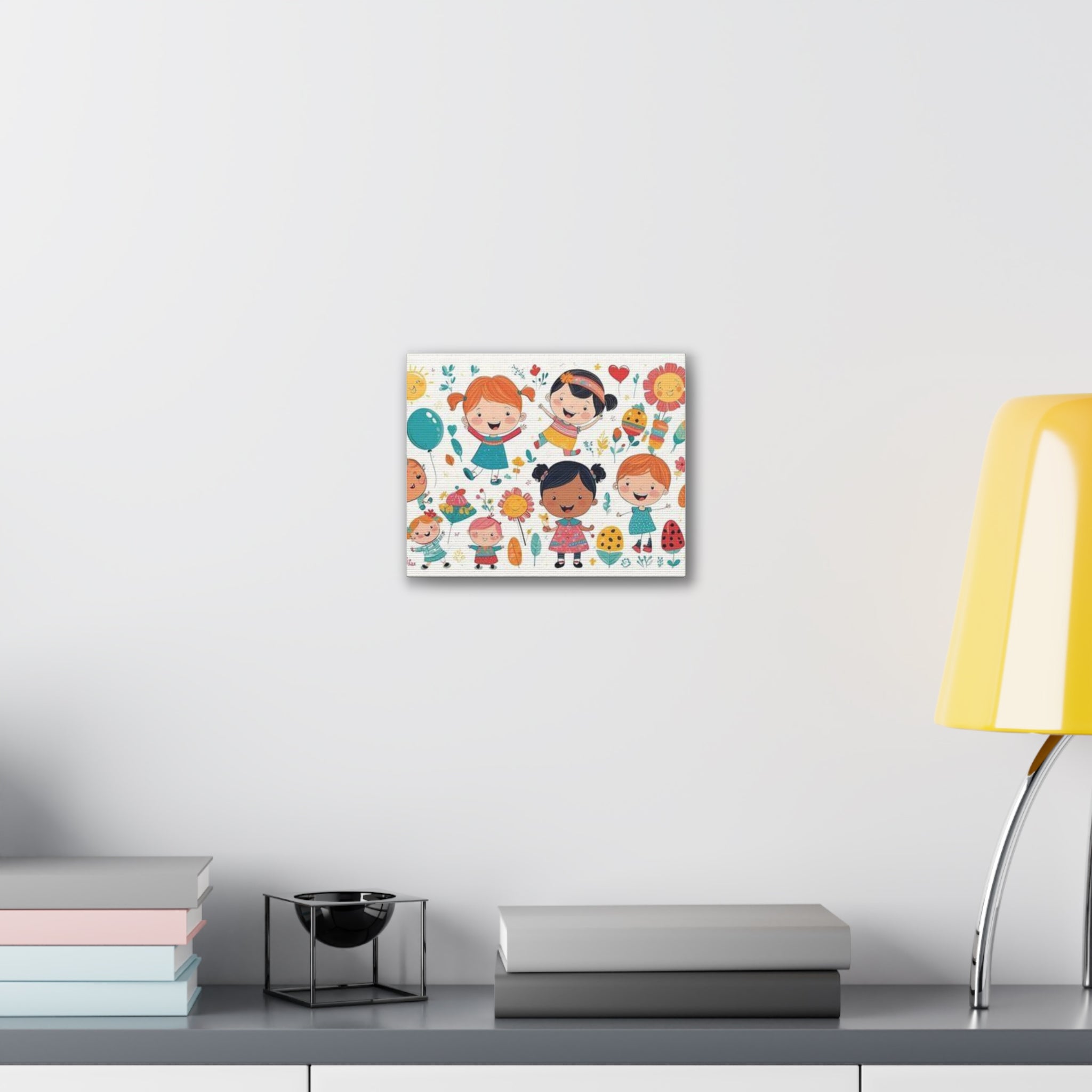 Kids Nursery Canvas Wall Art – Playful Diverse Children Illustration