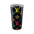 20oz Designer-Inspired Travel Tumbler — Black Rainbow Monogram
