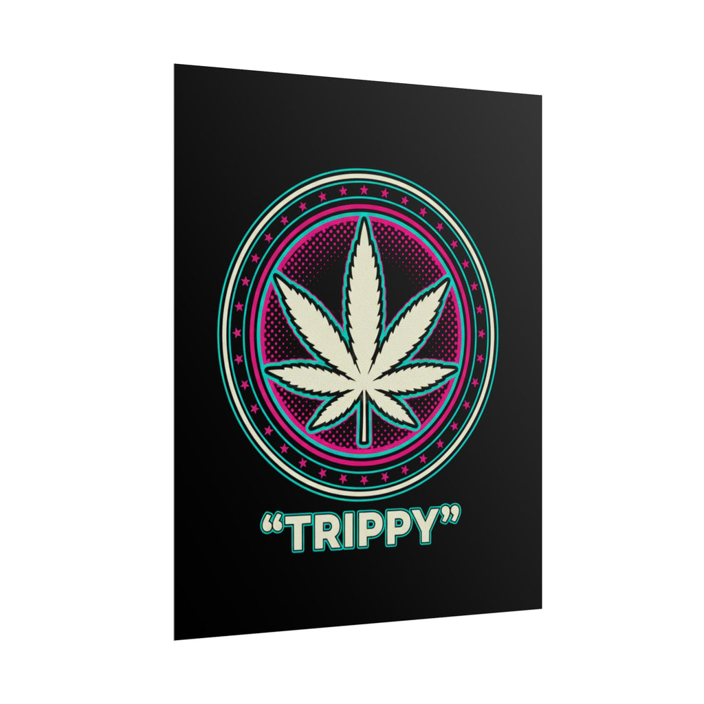 Psychedelic Cannabis Poster – "TRIPPY" Retro Leaf Wall Art