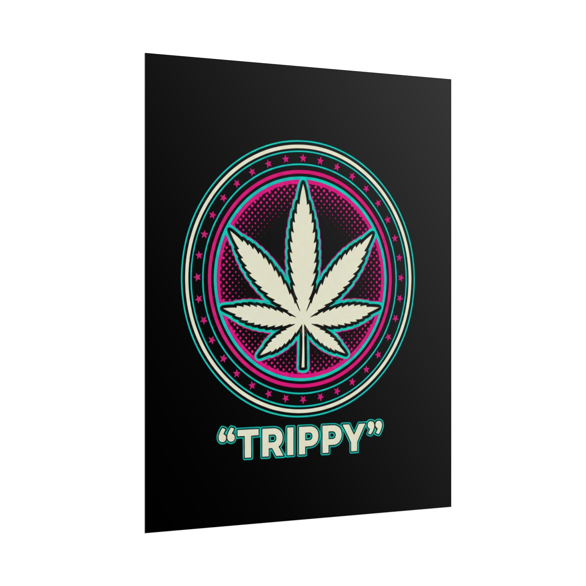 Psychedelic Cannabis Poster – "TRIPPY" Retro Leaf Wall Art