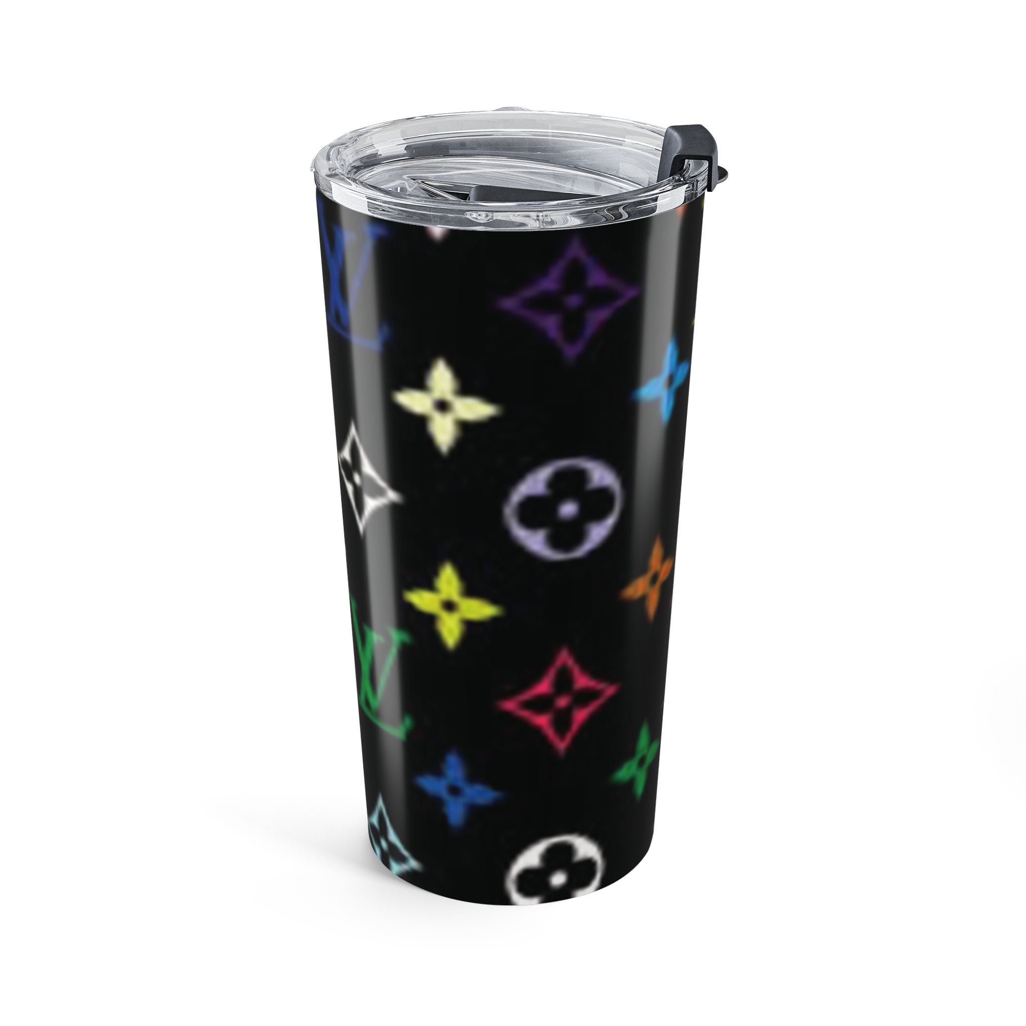 20oz Designer-Inspired Travel Tumbler — Black Rainbow Monogram