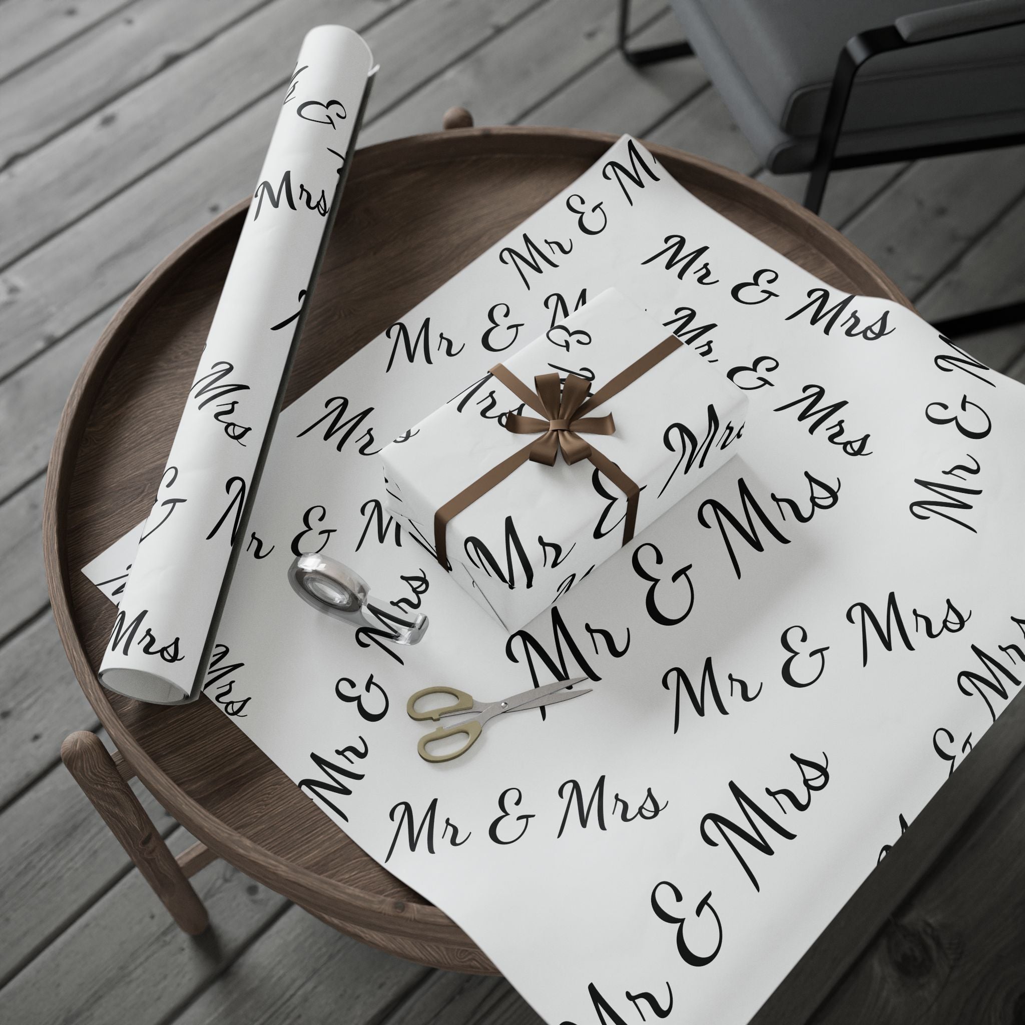 Monochrome Handwritten "Merry" Wrapping Paper Roll