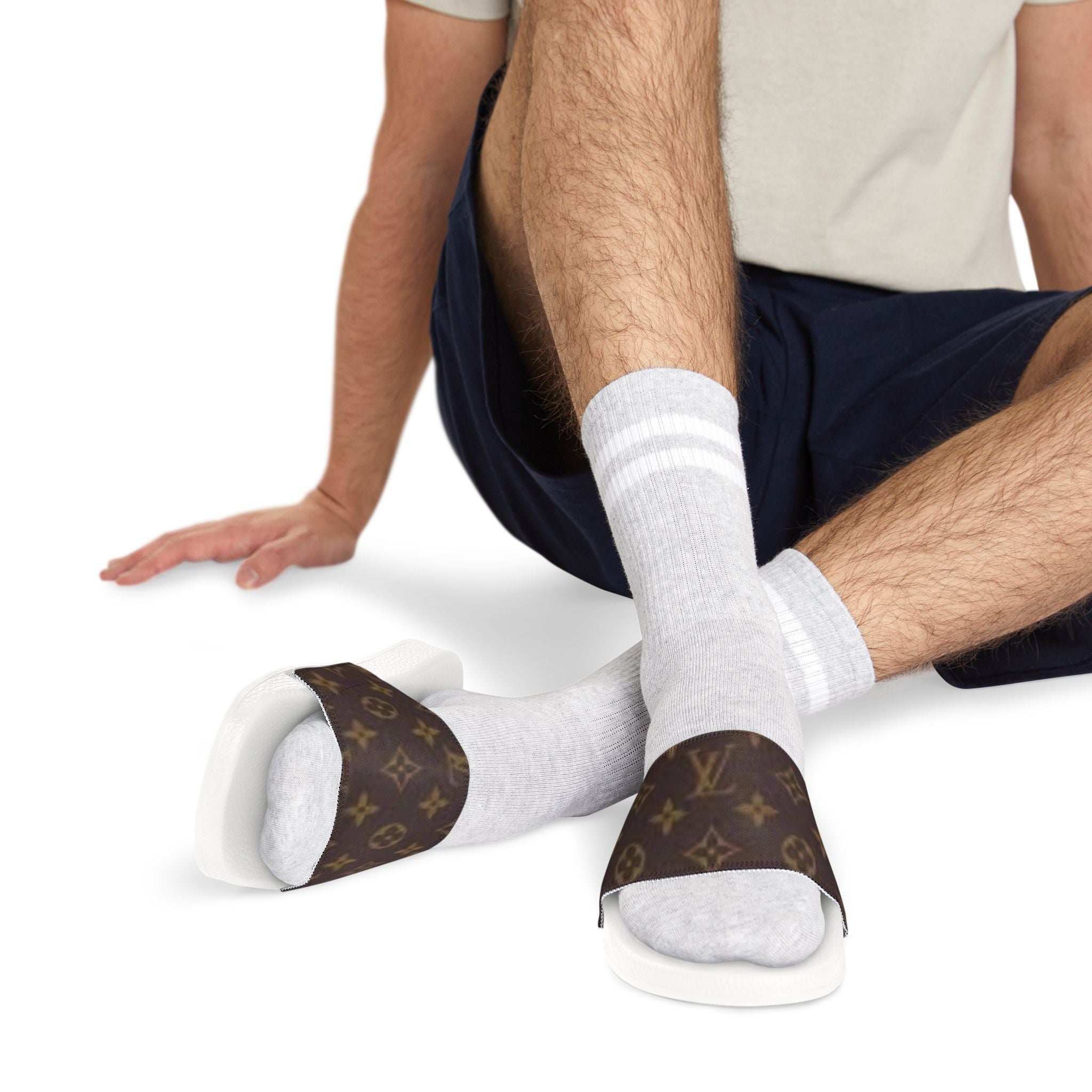 Men's Removable-Strap Slide Sandals — Luxury Monogram Pattern