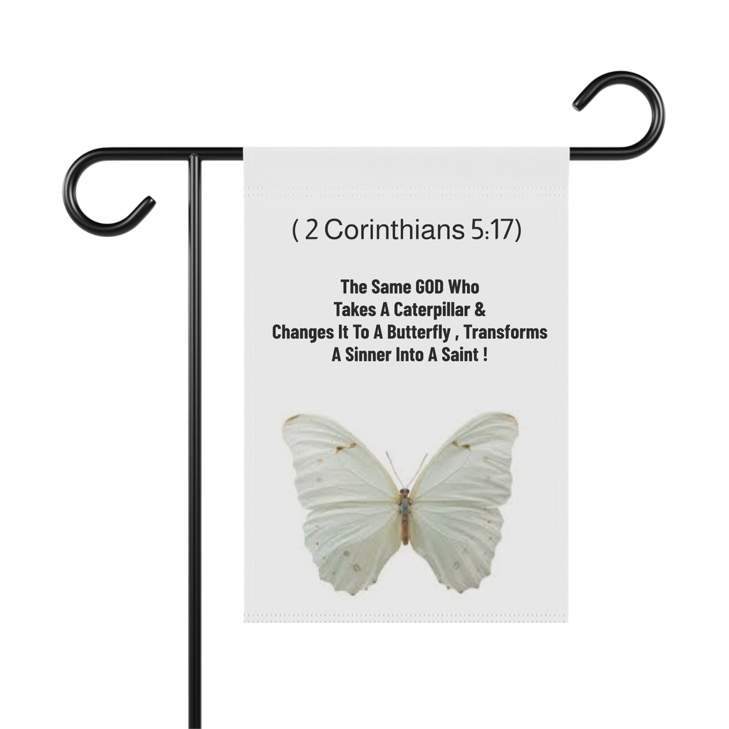 2 Corinthians 5:17 Butterfly Garden Flag — Christian Inspirational Garden Banner