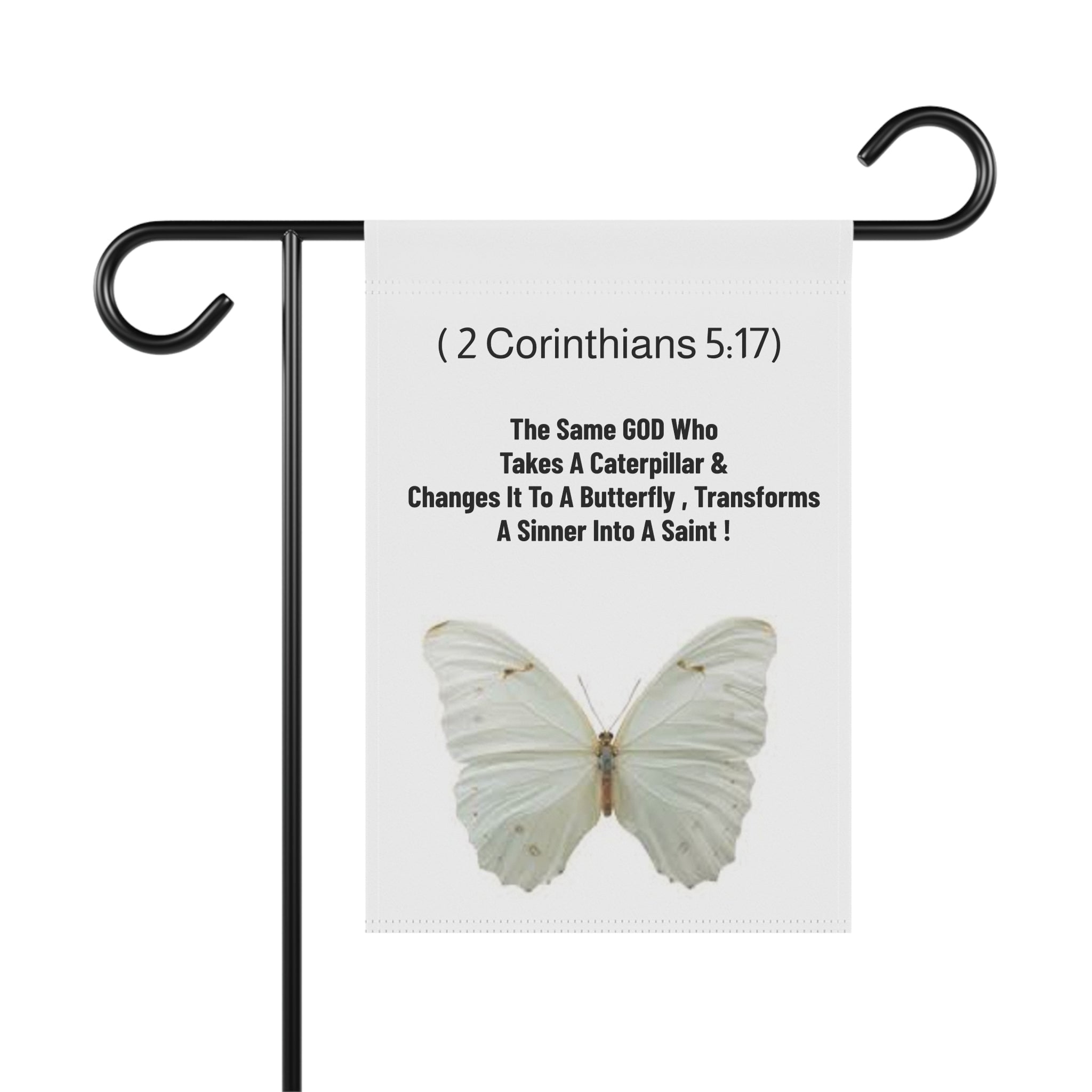 2 Corinthians 5:17 Butterfly Garden Flag — Christian Inspirational Garden Banner