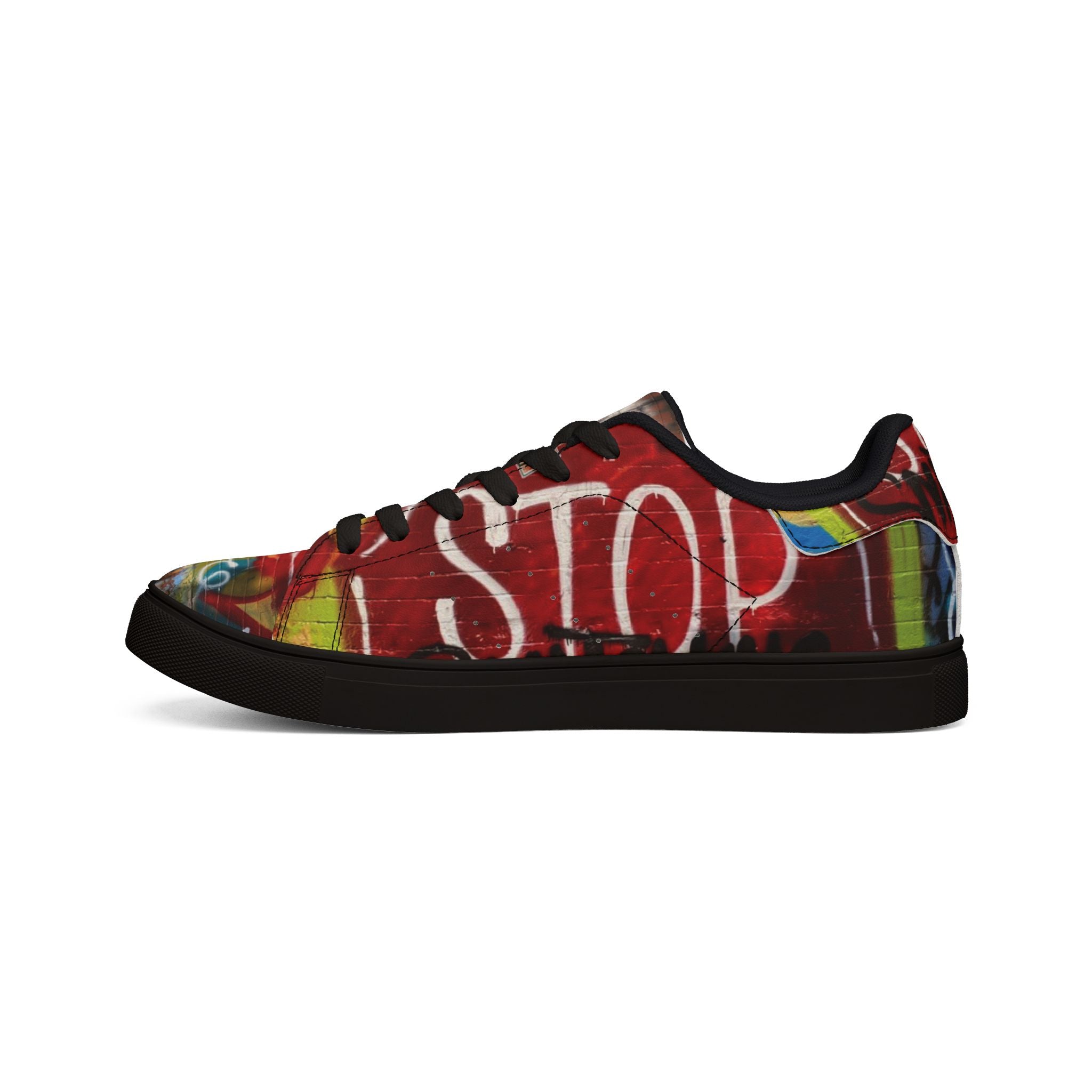 Graffiti 'STOP' Low-Top Leather Sneakers — Urban Street Style Shoes