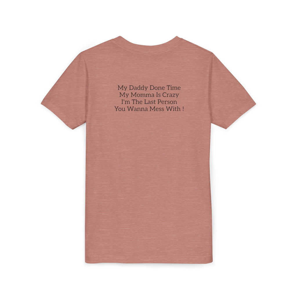 Youth Tee "Caution..." Back Quote — Protective Family Message Shirt