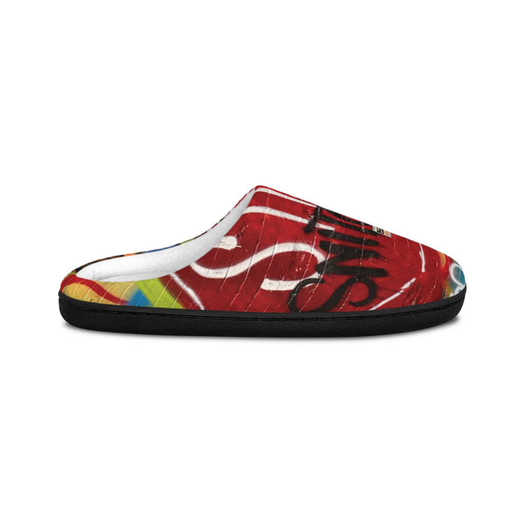 Graffiti-Style Men's Indoor Slippers — Red Urban Street Art Design
