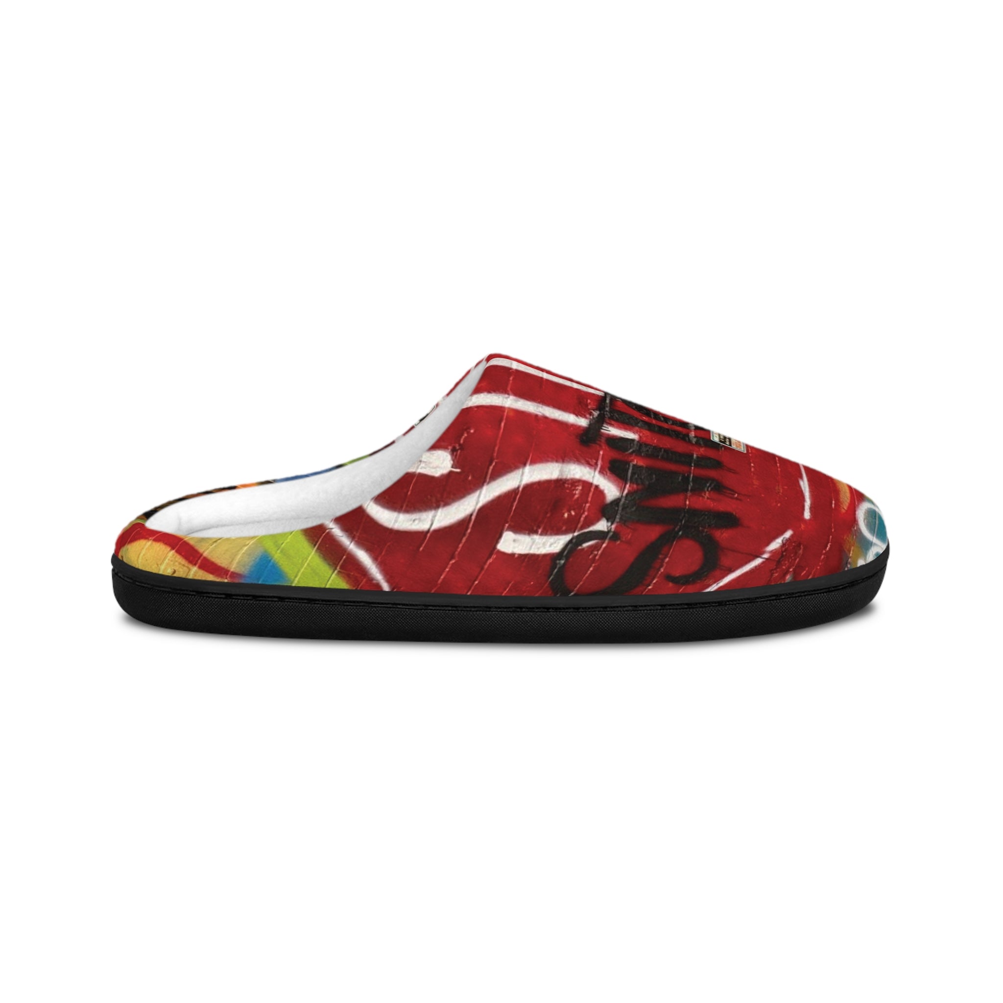 Graffiti-Style Men's Indoor Slippers — Red Urban Street Art Design