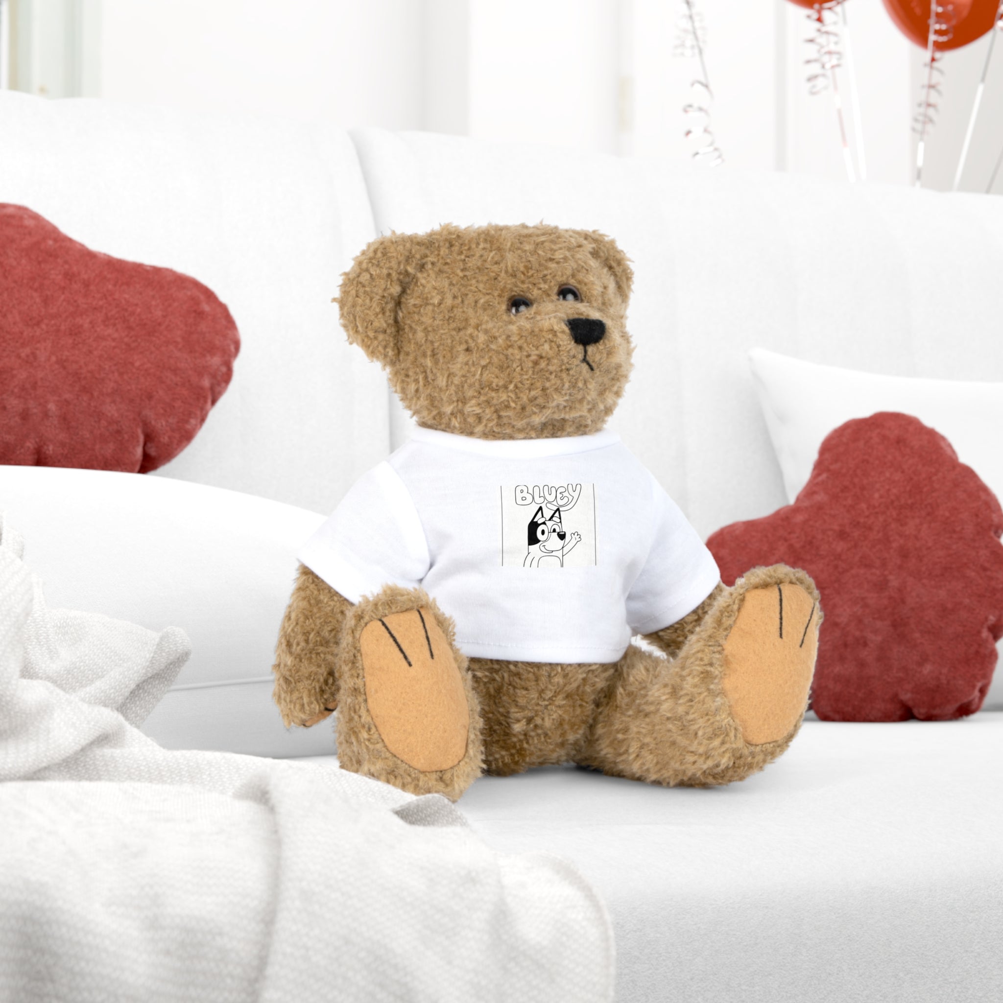 Plush Toy — Cute 'Bluey' Cartoon Bear in T‑Shirt, Soft Stuffed Animal Gift for Kids