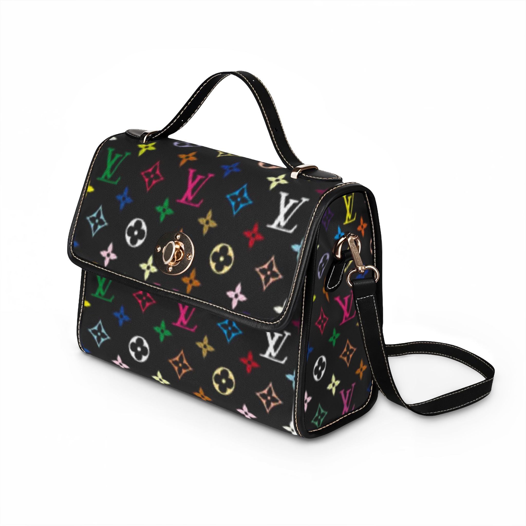Designer-Inspired Canvas Handbag — Multicolor Monogram Waterproof Bag