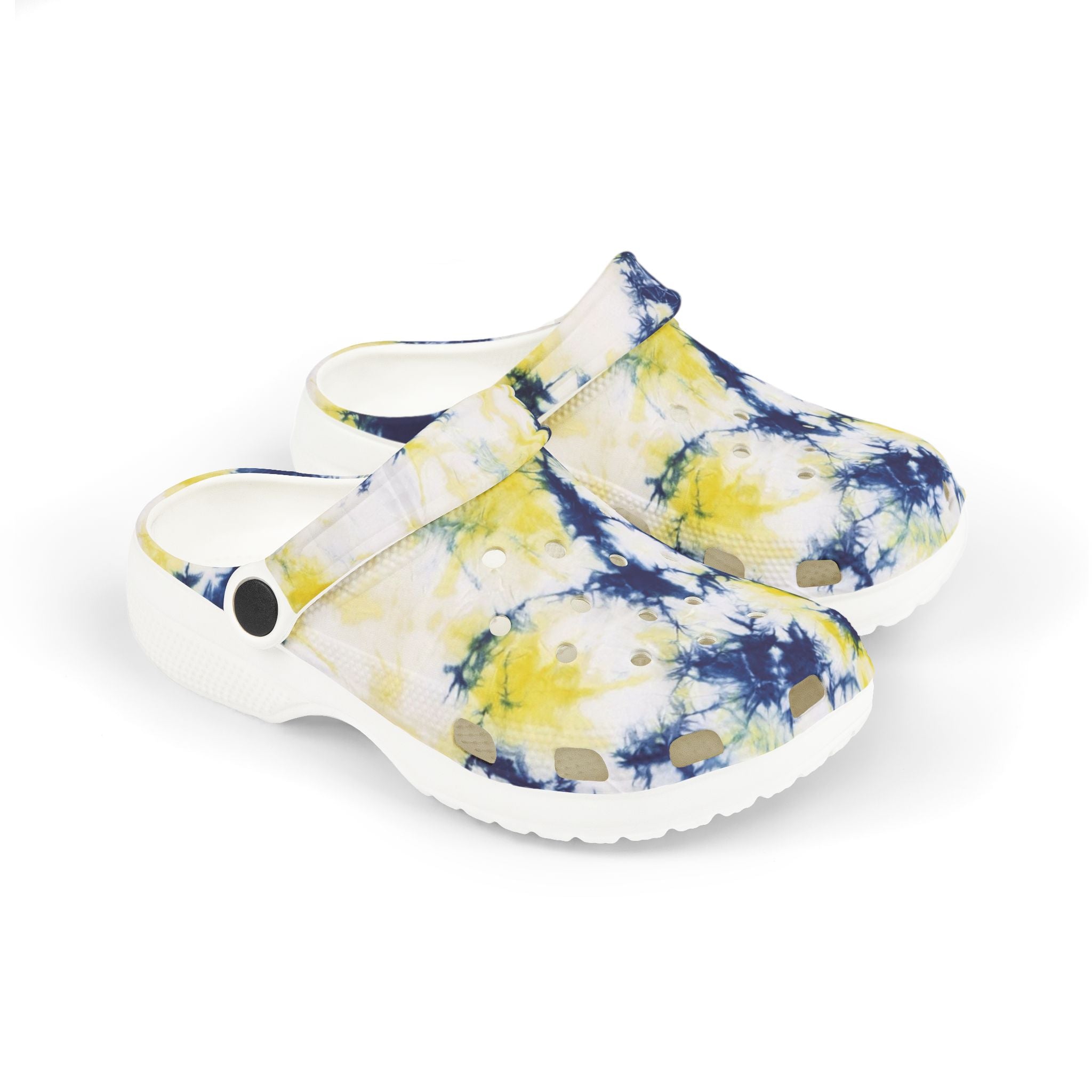 Kids Tie-Dye EVA Foam Clogs — Yellow & Navy Comfortable Garden Shoes