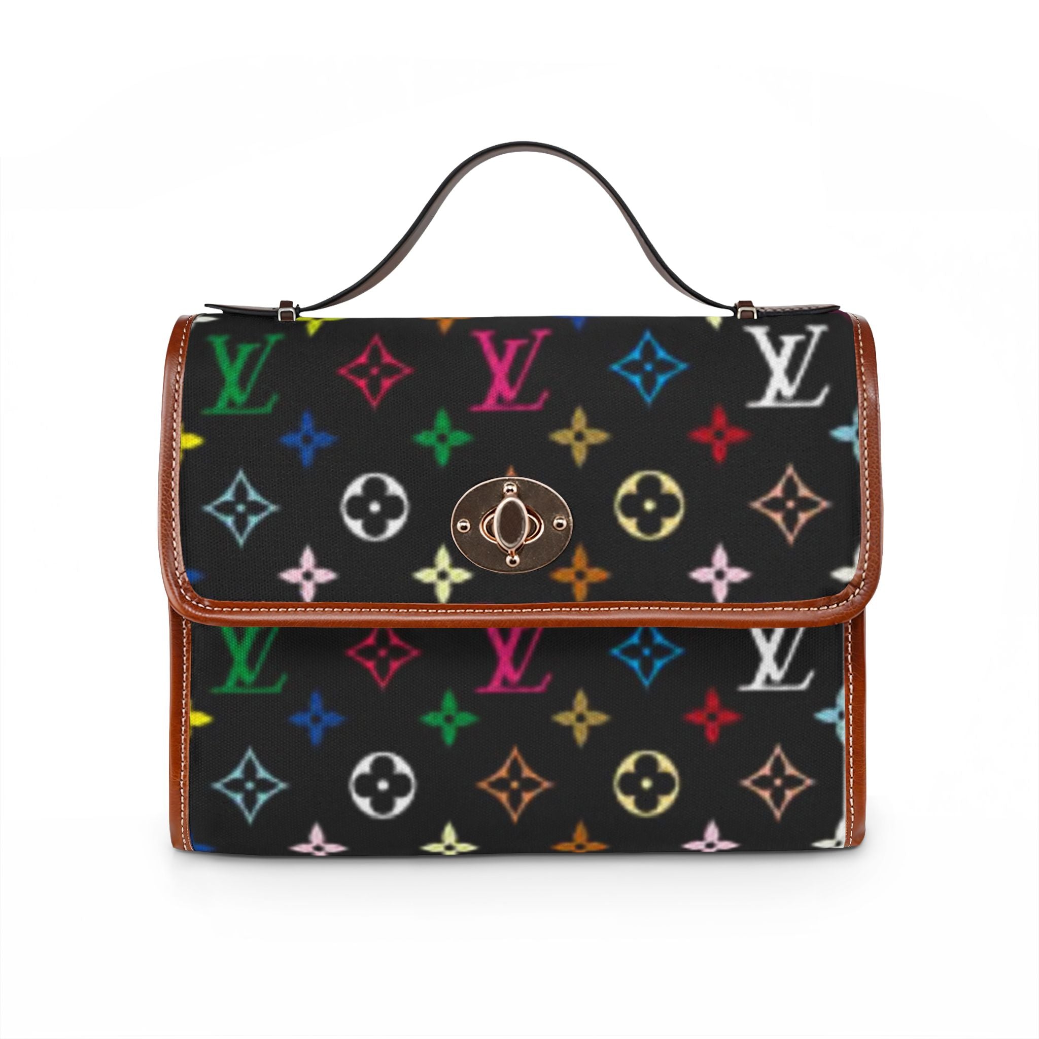 Designer-Inspired Canvas Handbag — Multicolor Monogram Waterproof Bag