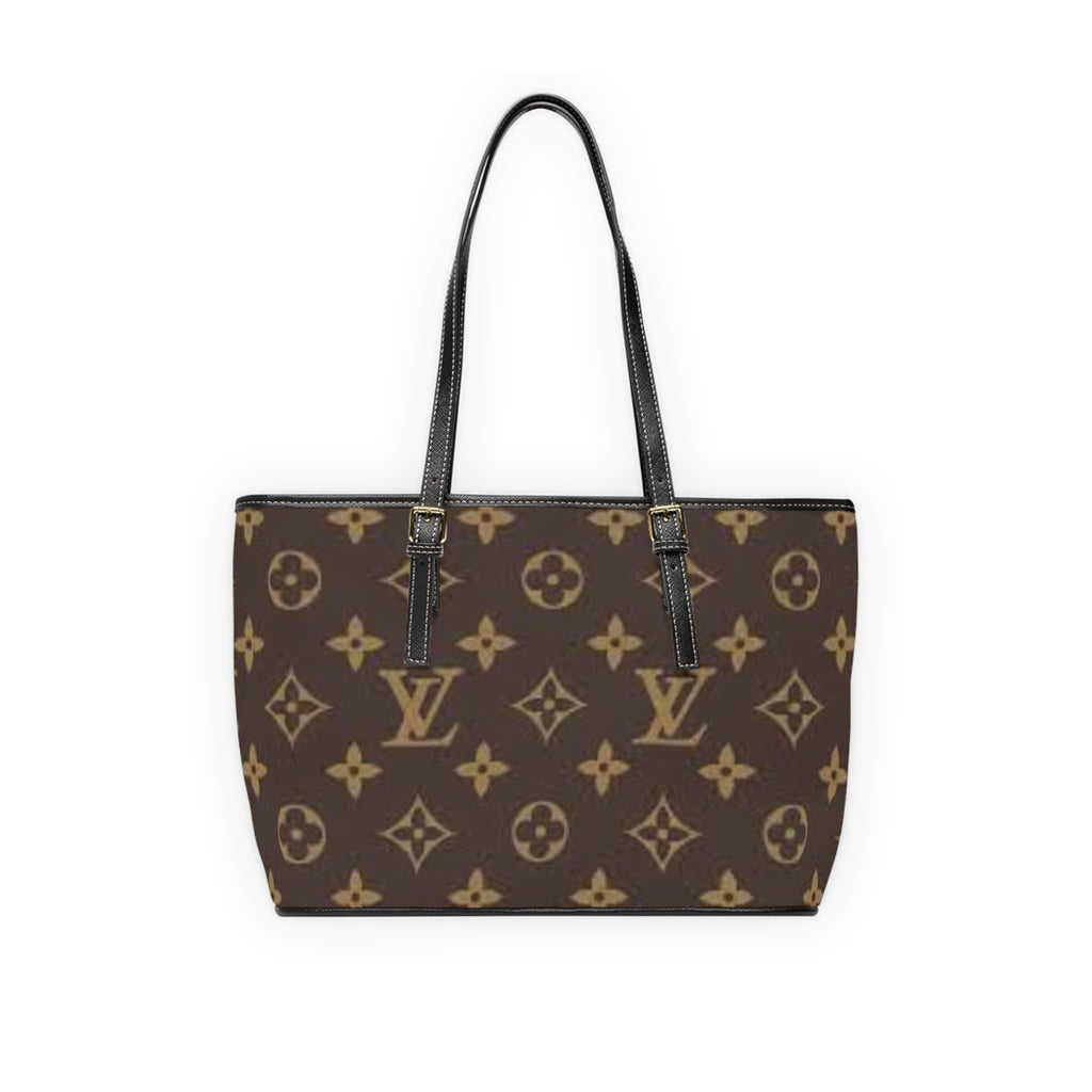 Monogram PU Leather Shoulder Bag - Classic Brown LV Pattern Tote