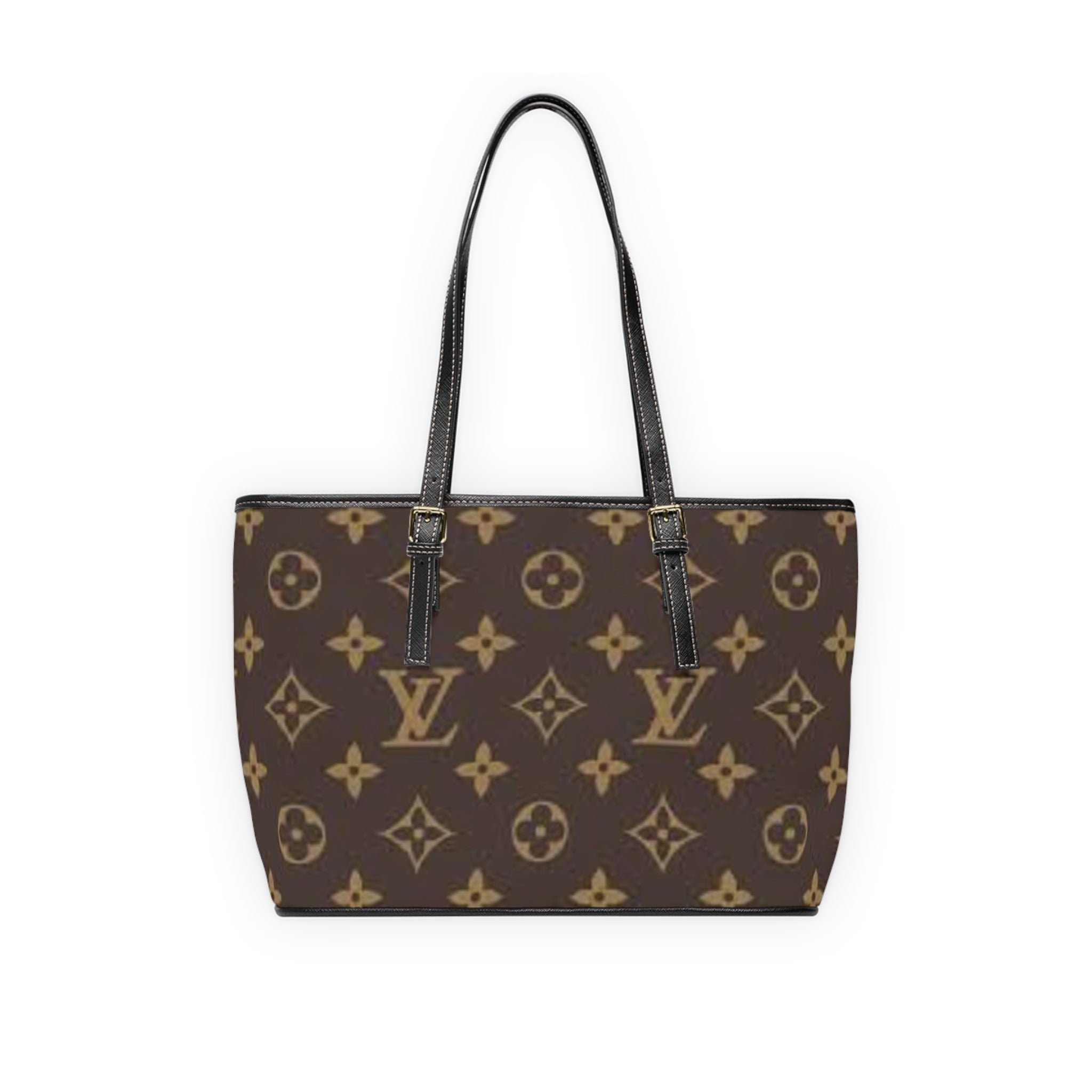 Monogram PU Leather Shoulder Bag - Classic Brown LV Pattern Tote